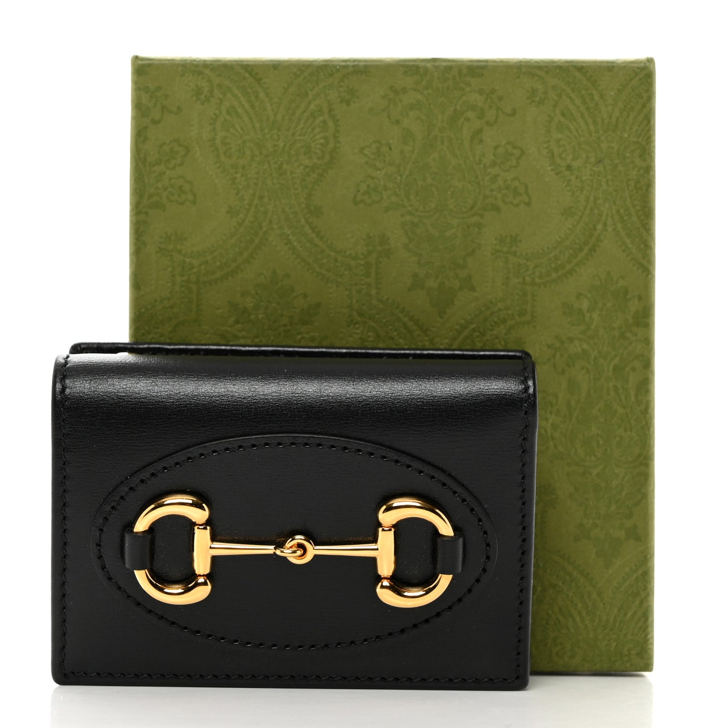 Boarded Plutone Calfskin Horsebit 1955 Tri Fold Wallet Black