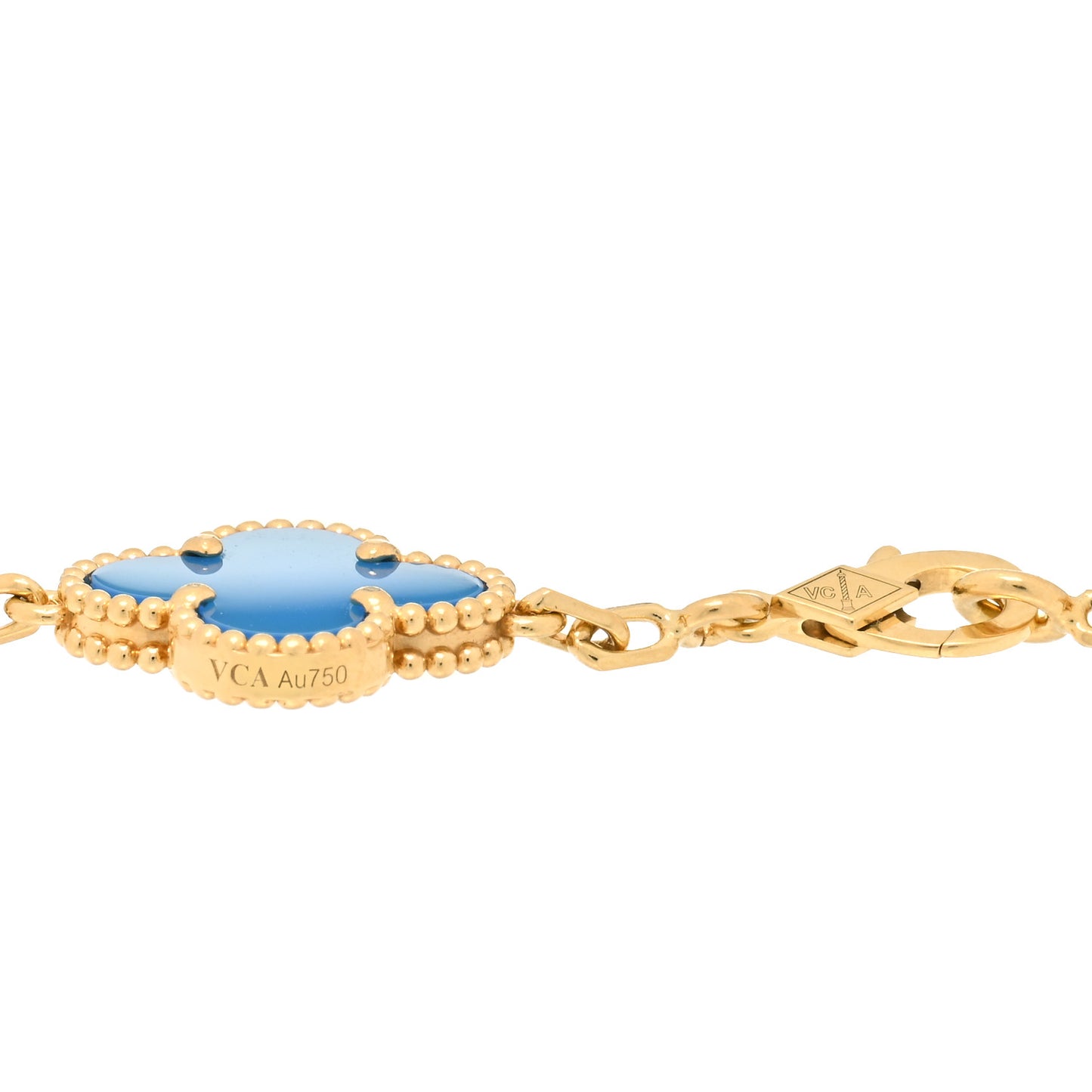 18K Yellow Gold Blue Agate 5 Motifs Vintage Alhambra Bracelet