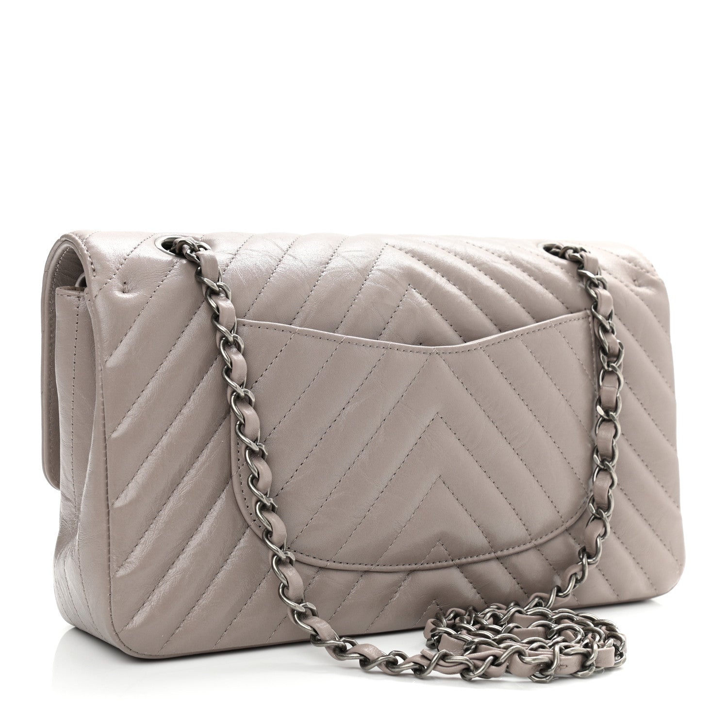 Chanel Iridescent Calfskin Chevron Quilted Medium Double Flap Grey 3 of 10