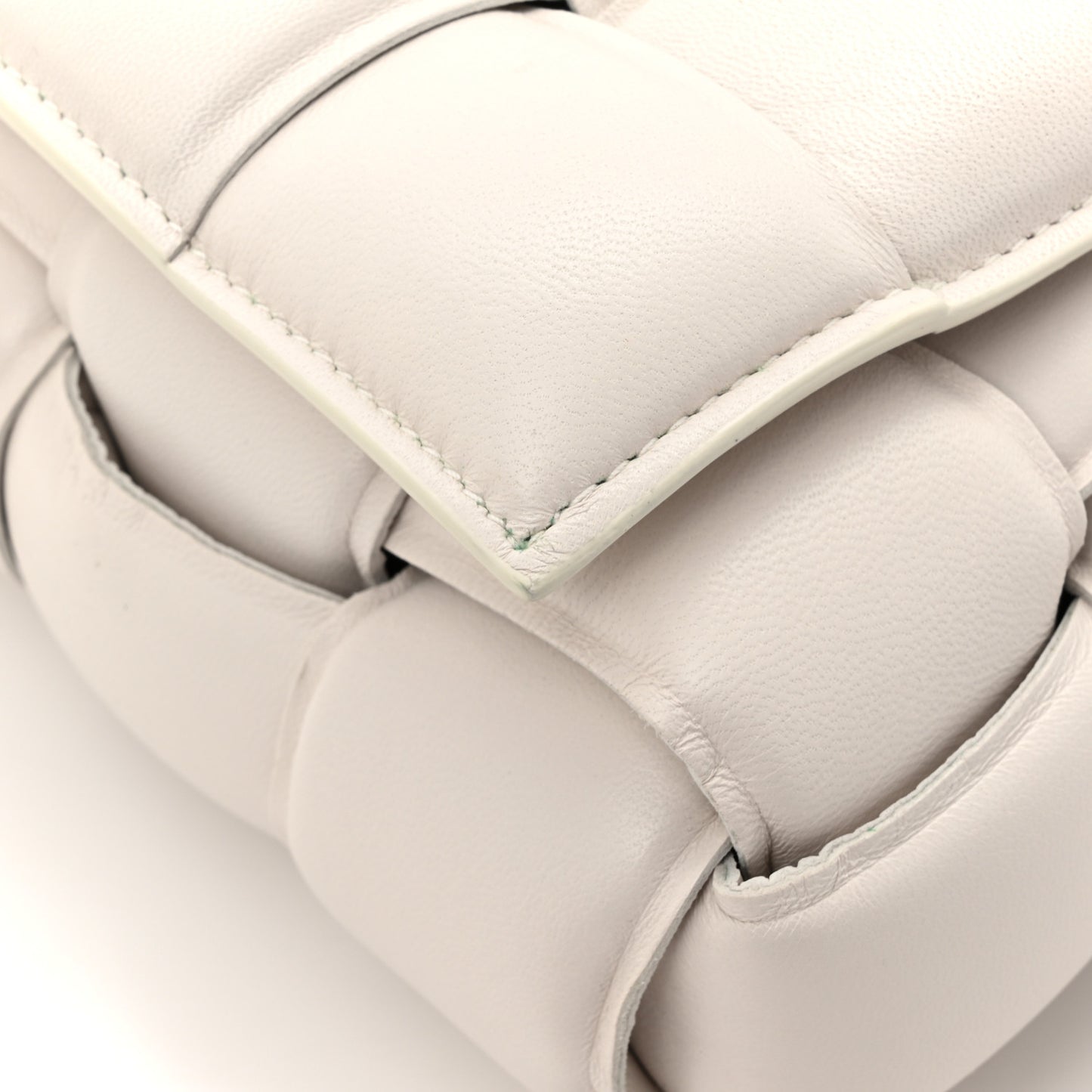 Lambskin Maxi Intreccio Padded Chain Cassette Crossbody Bag White