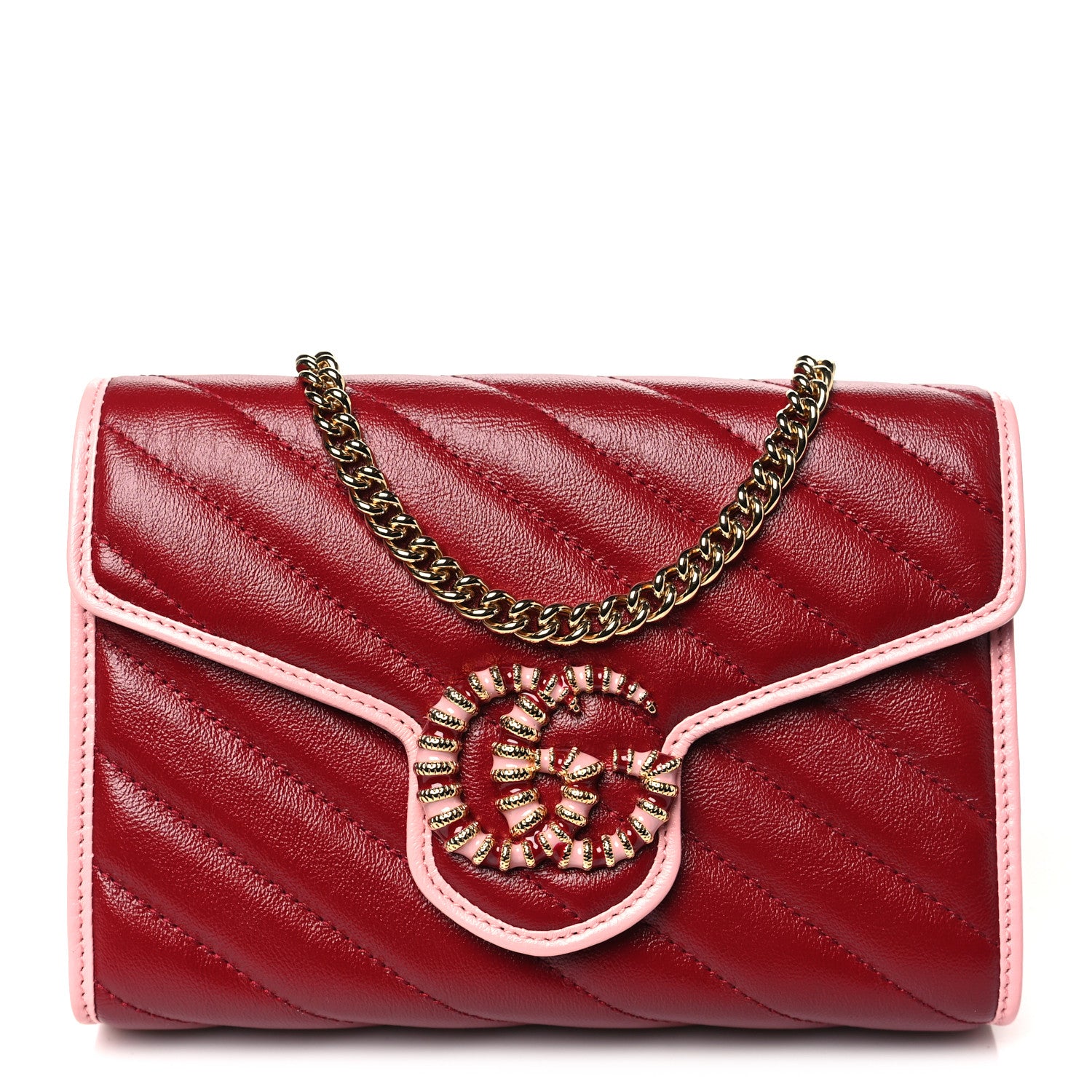 Gucci Azalea Calfskin Enamel Matelasse Diagonal Torchon GG Marmont