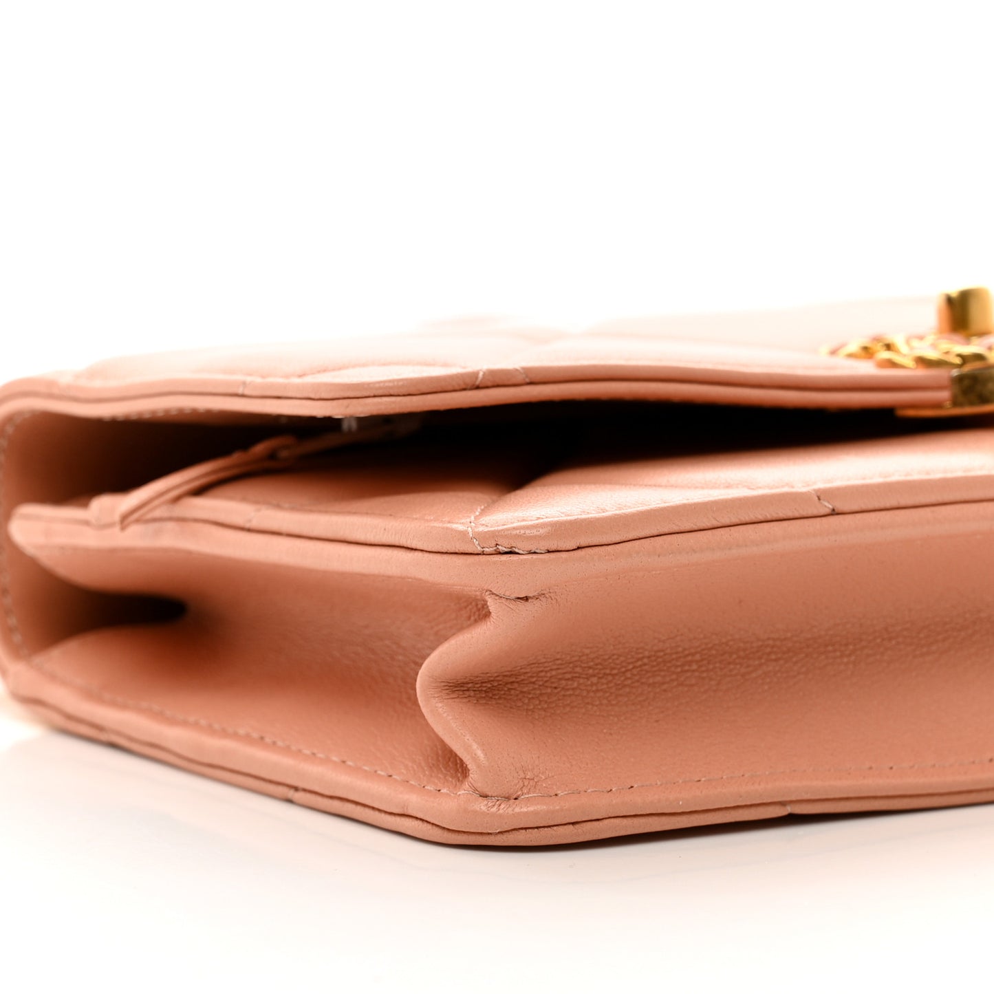Lambskin Quilted Chanel 19 Wallet On Chain WOC Beige