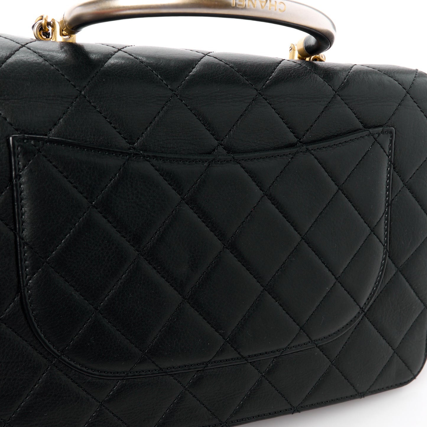 Calfskin Quilted Metal Top Handle Envelope Flap Black