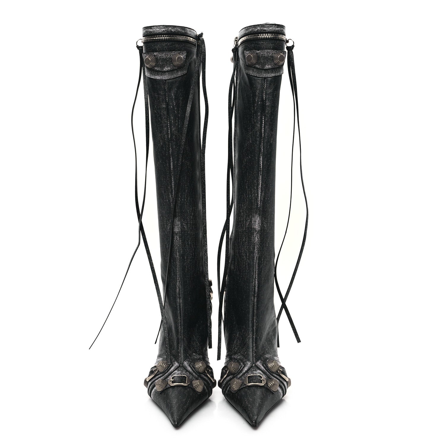 Balenciaga Nappa Denim Printed Cagole 90mm Boots 37 Black 2 of 7