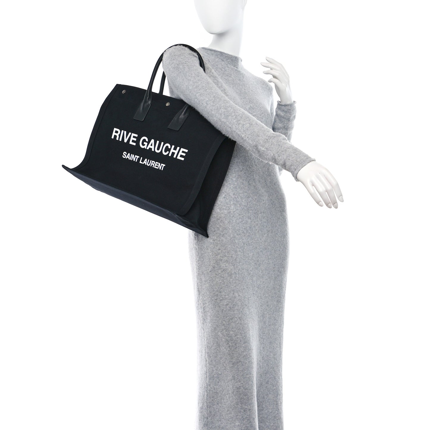 Linen Calfskin Rive Gauche Tote Black