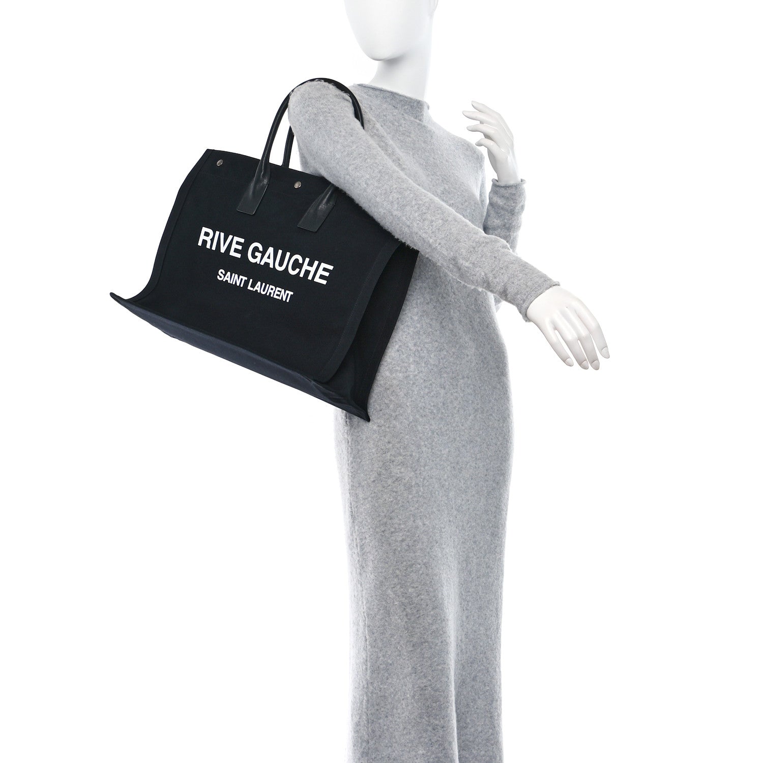 Saint Laurent Linen Calfskin Rive Gauche Tote Black 2 of 8