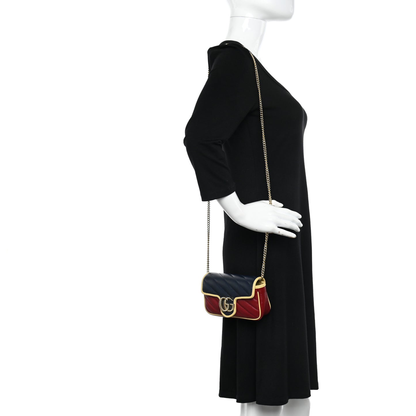 Azalea Calfskin Matelasse Diagonal Super Mini Torchon GG Marmont Shoulder Bag Blue Agata New Cherry Red Butter