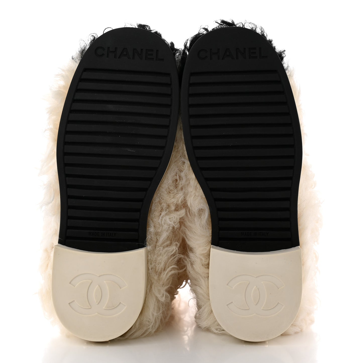 Shearling Sheepskin High Boots 35.5 Ivory Black