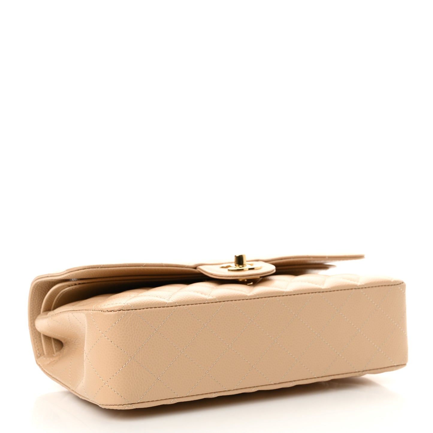 Caviar Quilted Medium Double Flap Beige