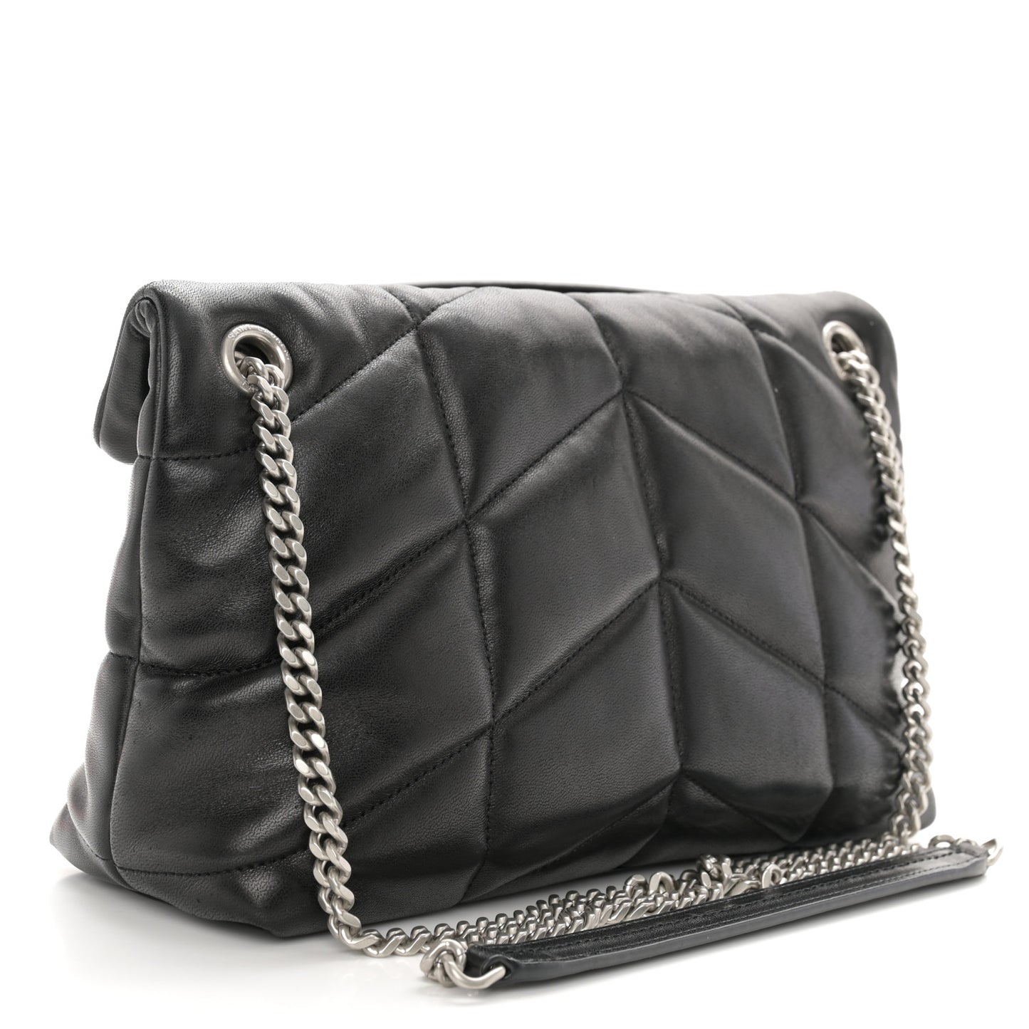 Lambskin Quilted Small Loulou Puffer Monogram Chain Satchel Black