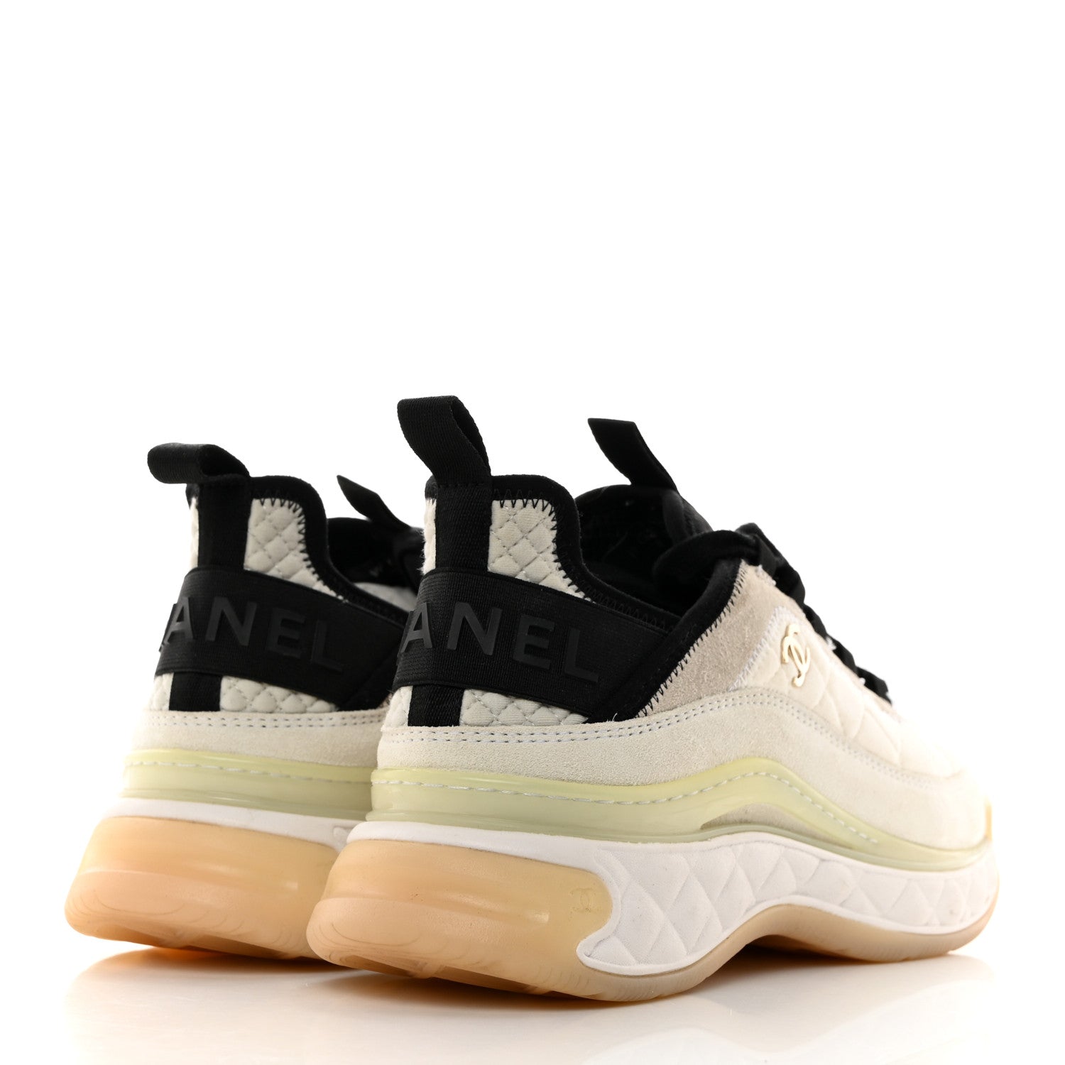 Chanel Velvet Calfskin Mixed Fibers CC Sneakers 39 Ivory Black 4 of 9