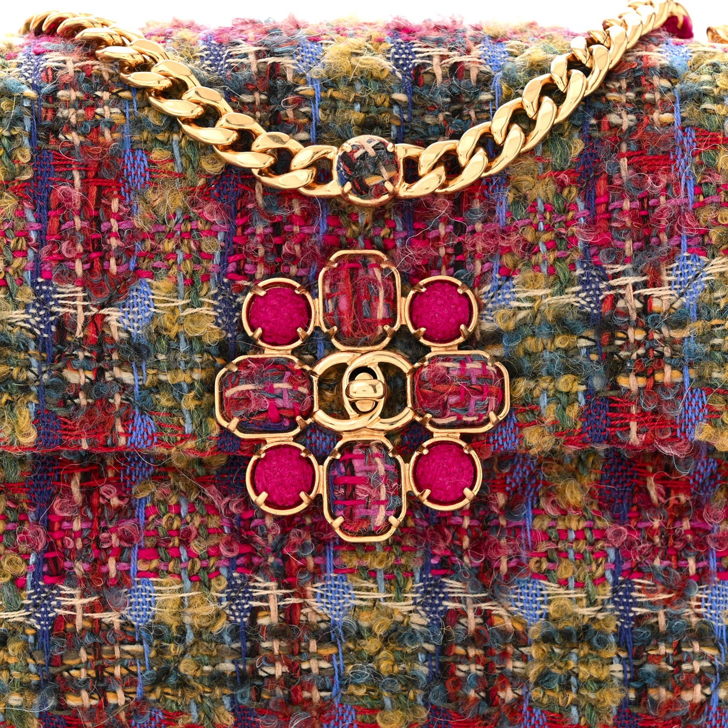 Wool Tweed Quilted Small Flap Khaki Red Pink Blue Green