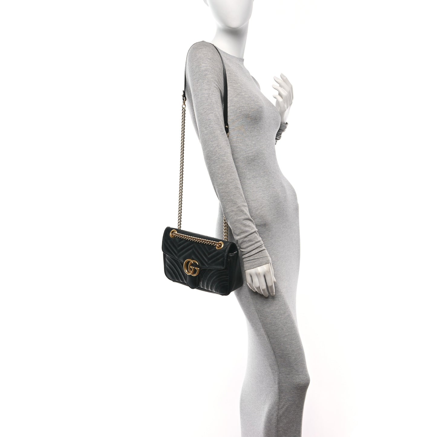 Calfskin Matelasse Small GG Marmont Shoulder Bag Black