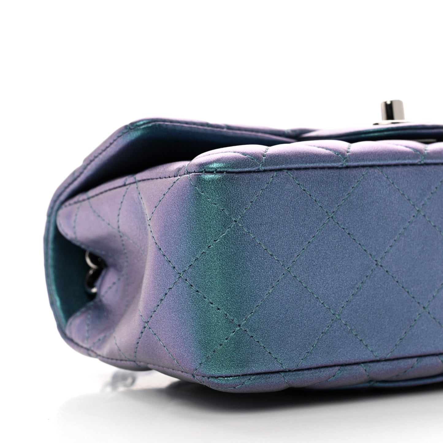 Iridescent Lambskin Quilted Mini Rectangular Flap Turquoise