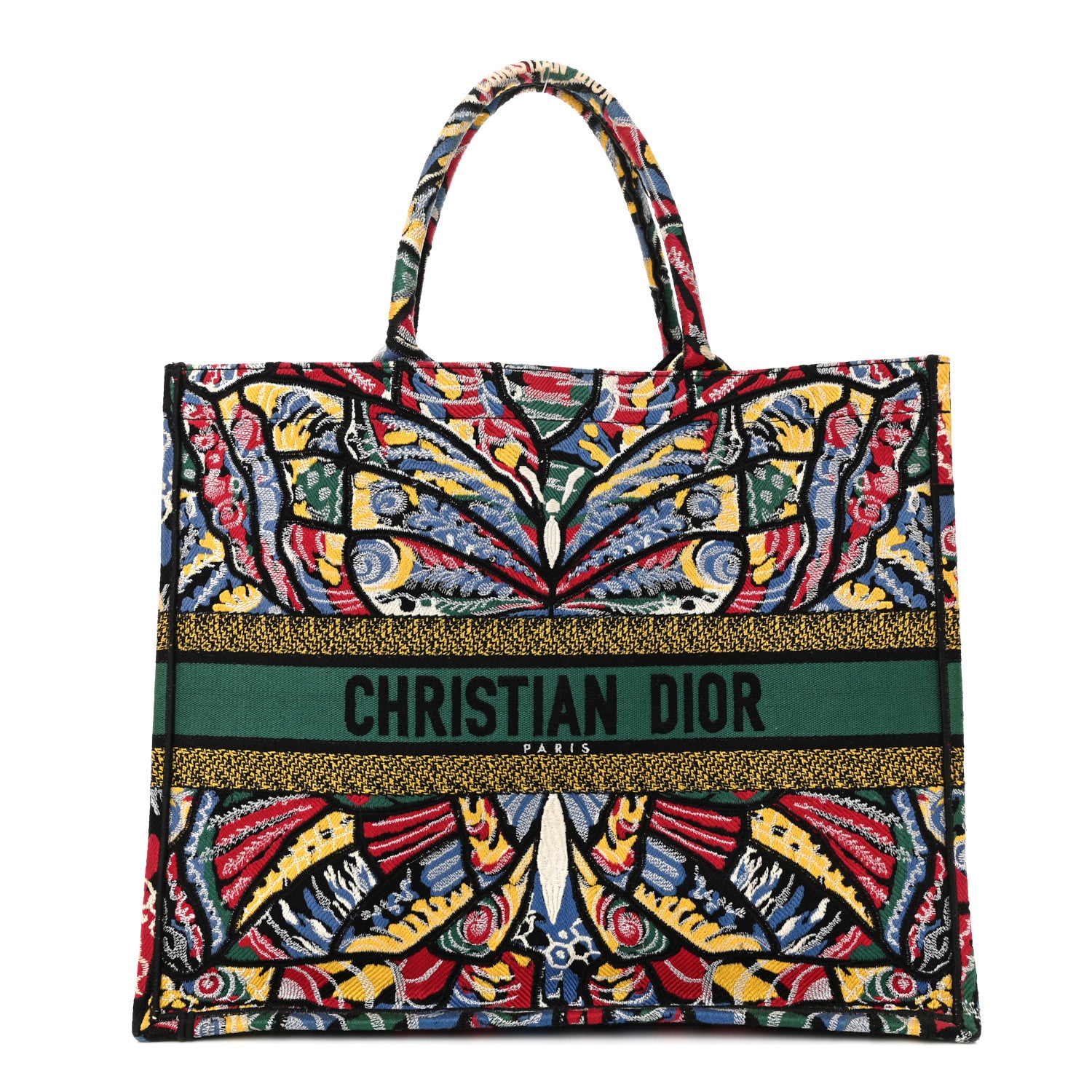 Christian Dior Canvas Embroidered Butterfly Book Tote Black