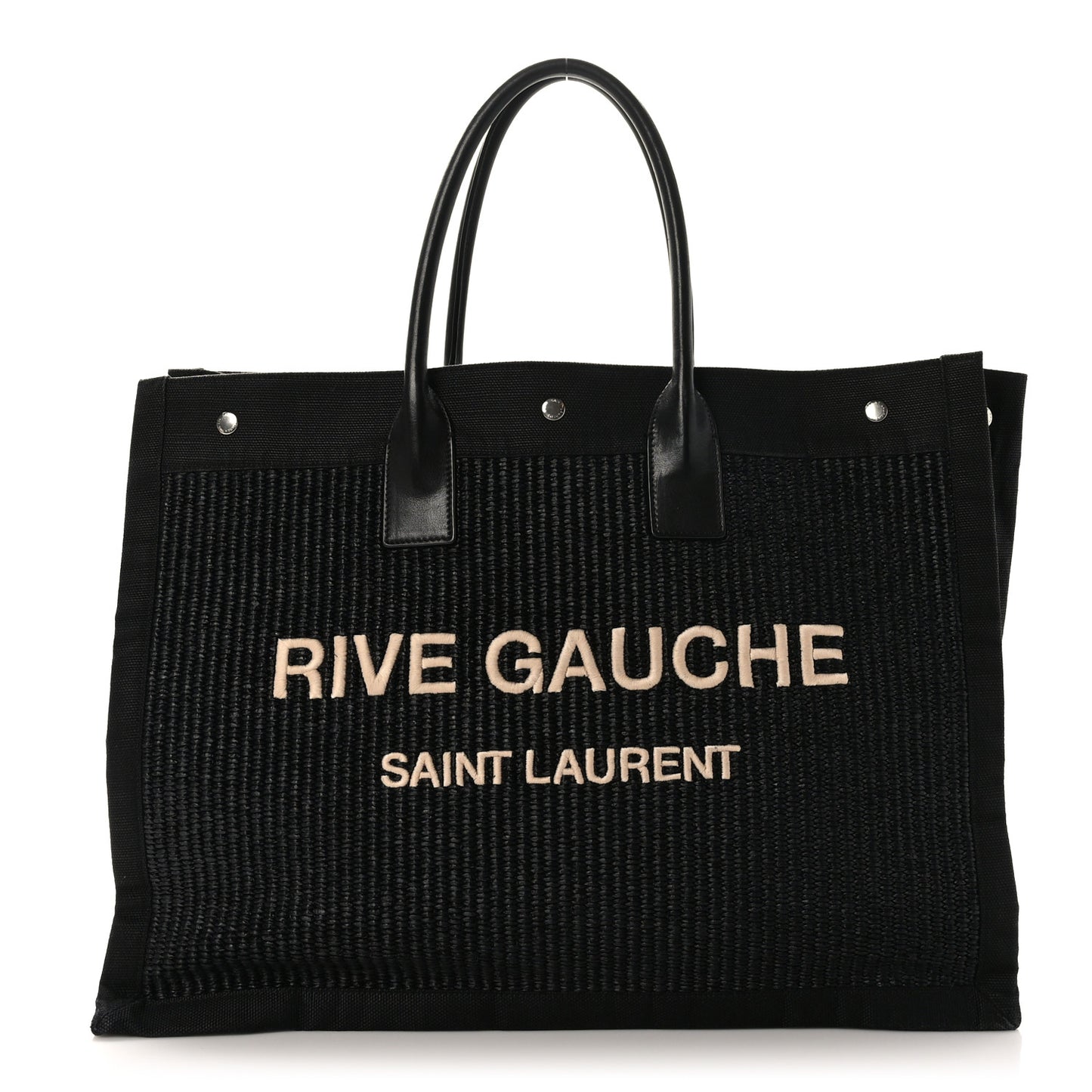 Raffia Linen Calfskin Rive Gauche Tote Black
