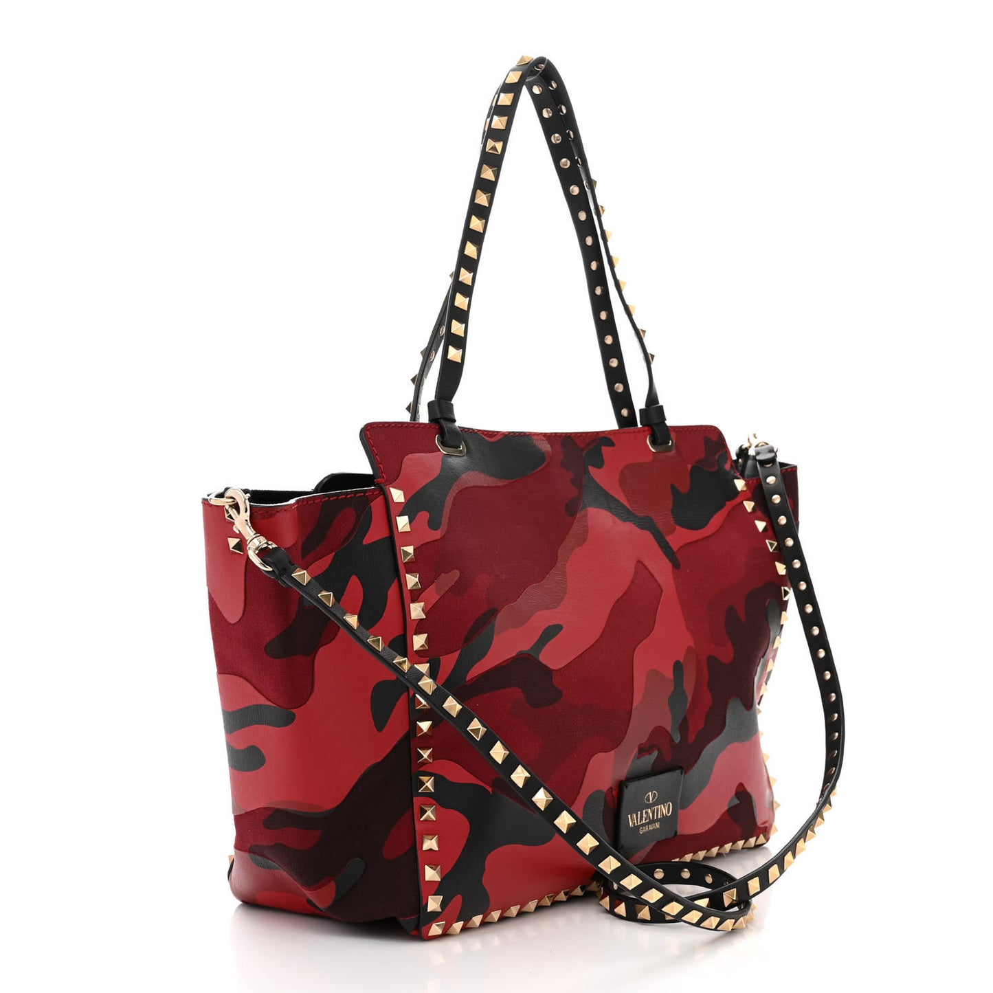 Nappa Canvas Camouflage Medium Rockstud Tote Red