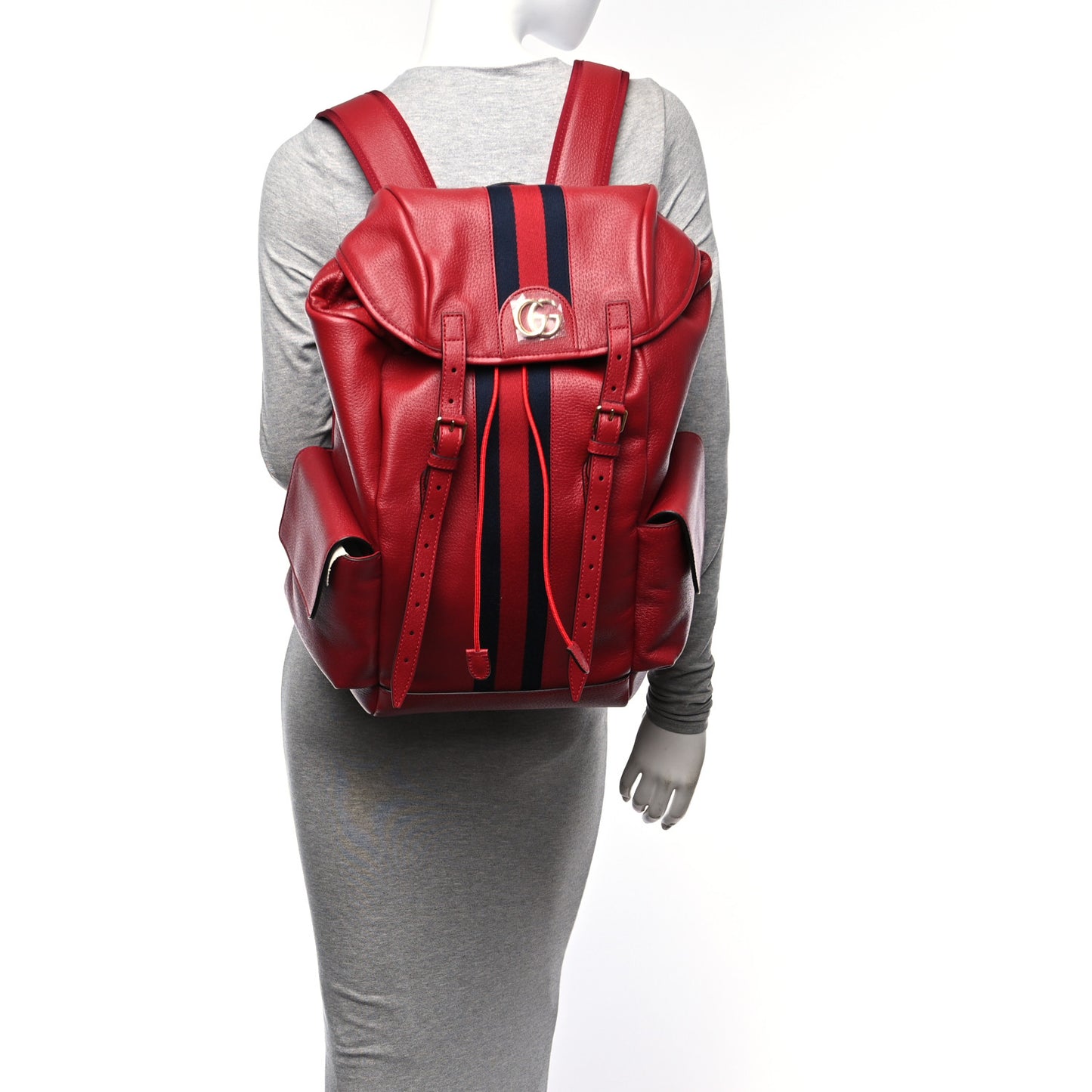 Grained Calfskin Medium Ophidia Double Buckle Backpack Red