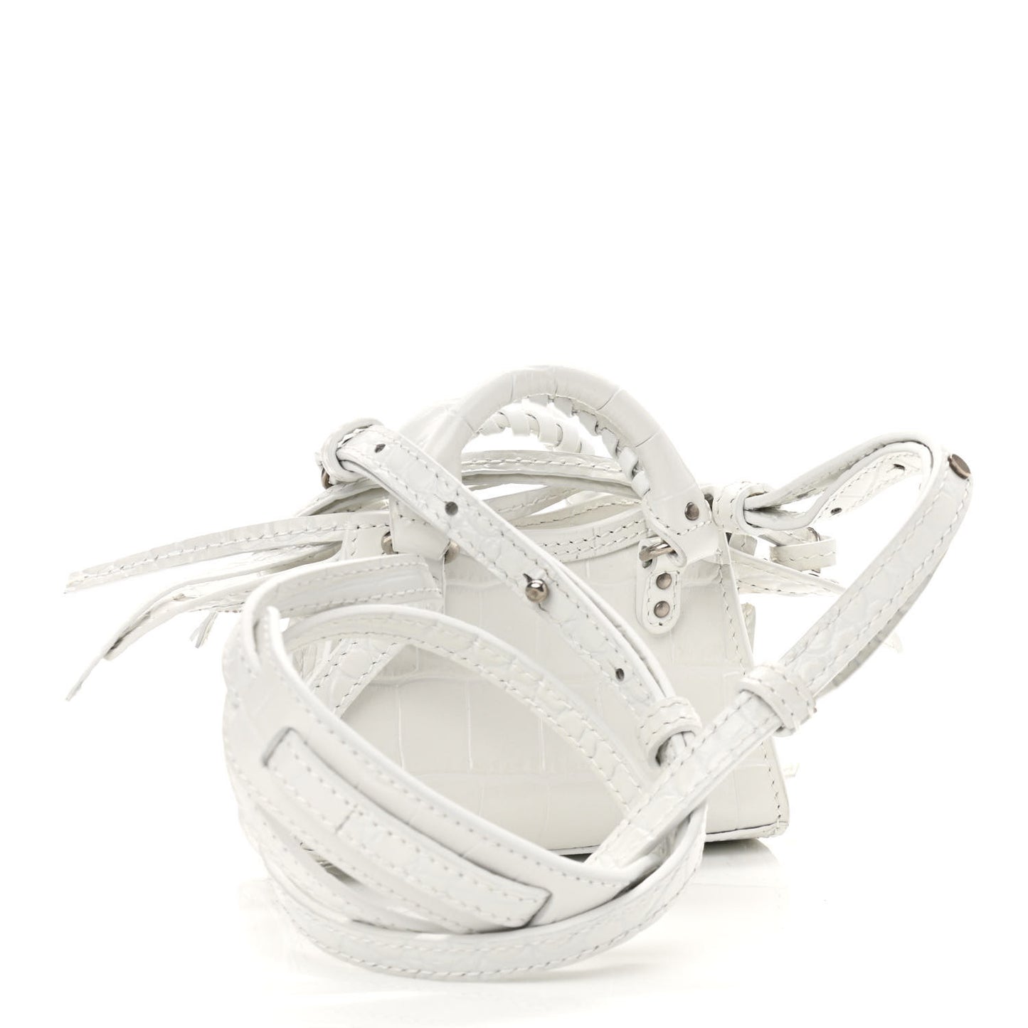 Extra Supple Calfskin Crocodile Embossed Neo Classic Silver Hardware Super Nano City Crossbody White