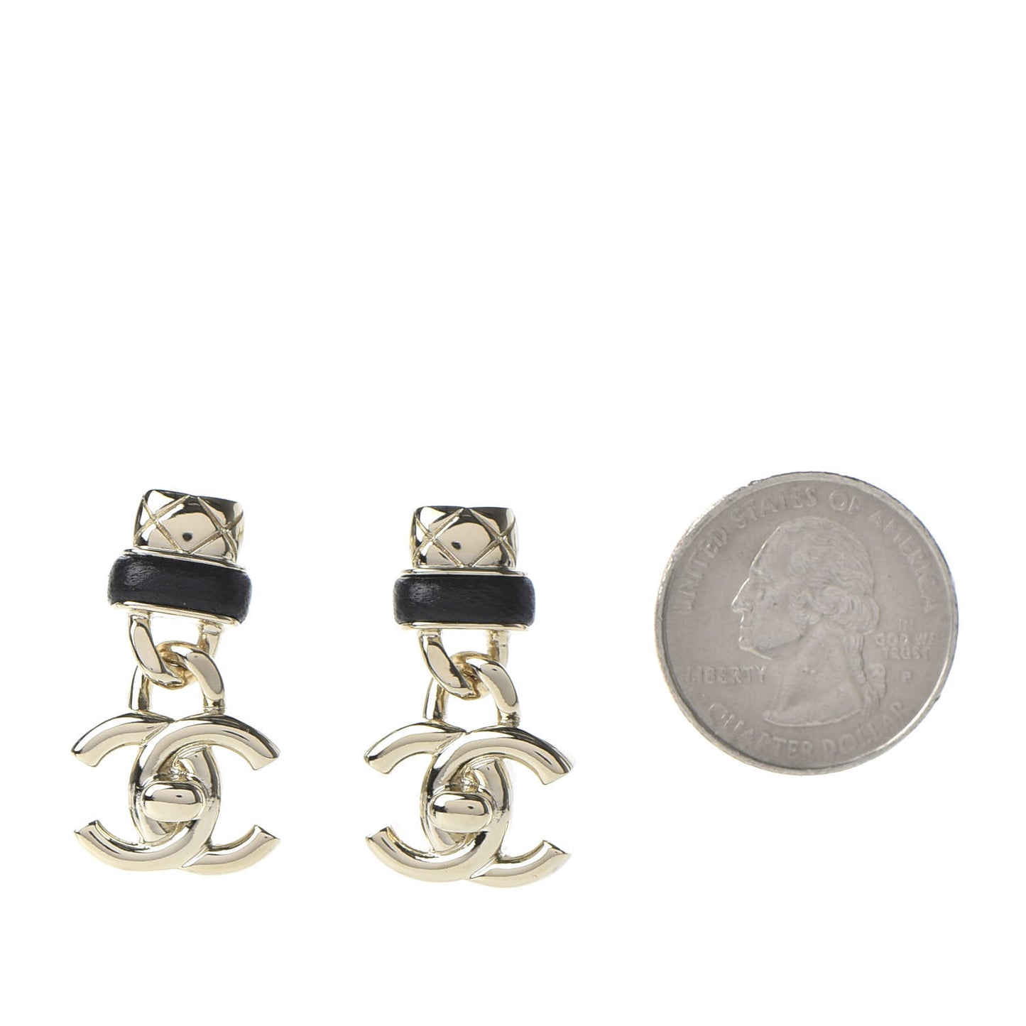 Lambskin CC Turnlock Drop Earrings Gold Black