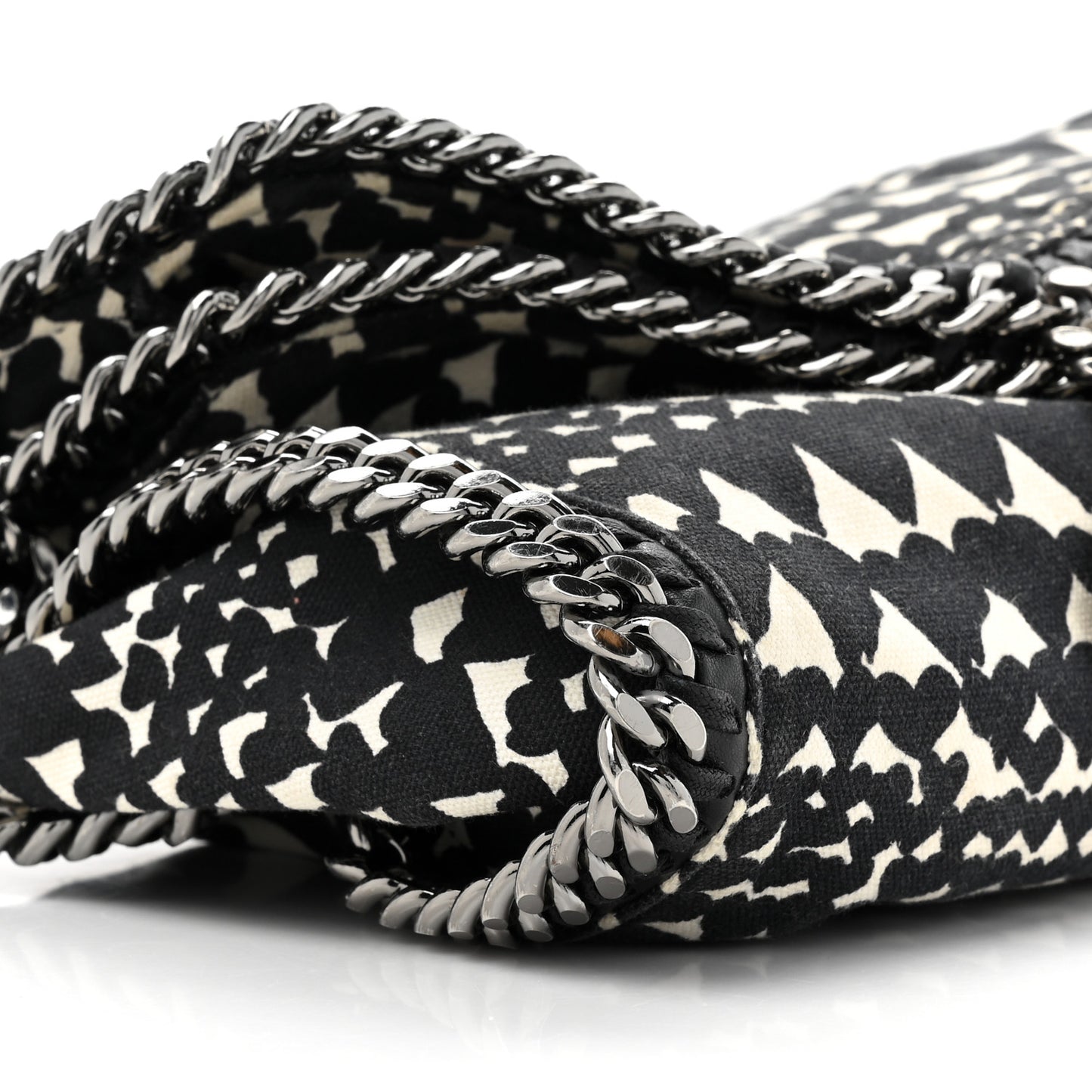 Cotton Canvas Hearts Falabella Fold Over Tote Black White