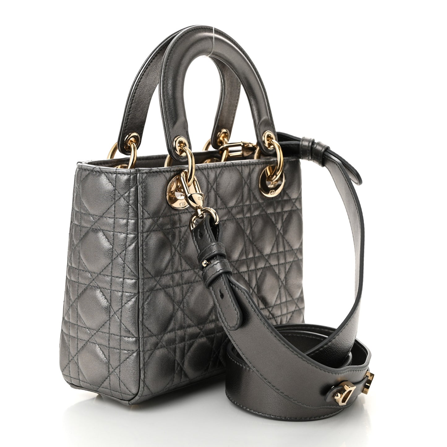Lambskin Cannage Small My ABCDior Lady Dior Metallic Grey