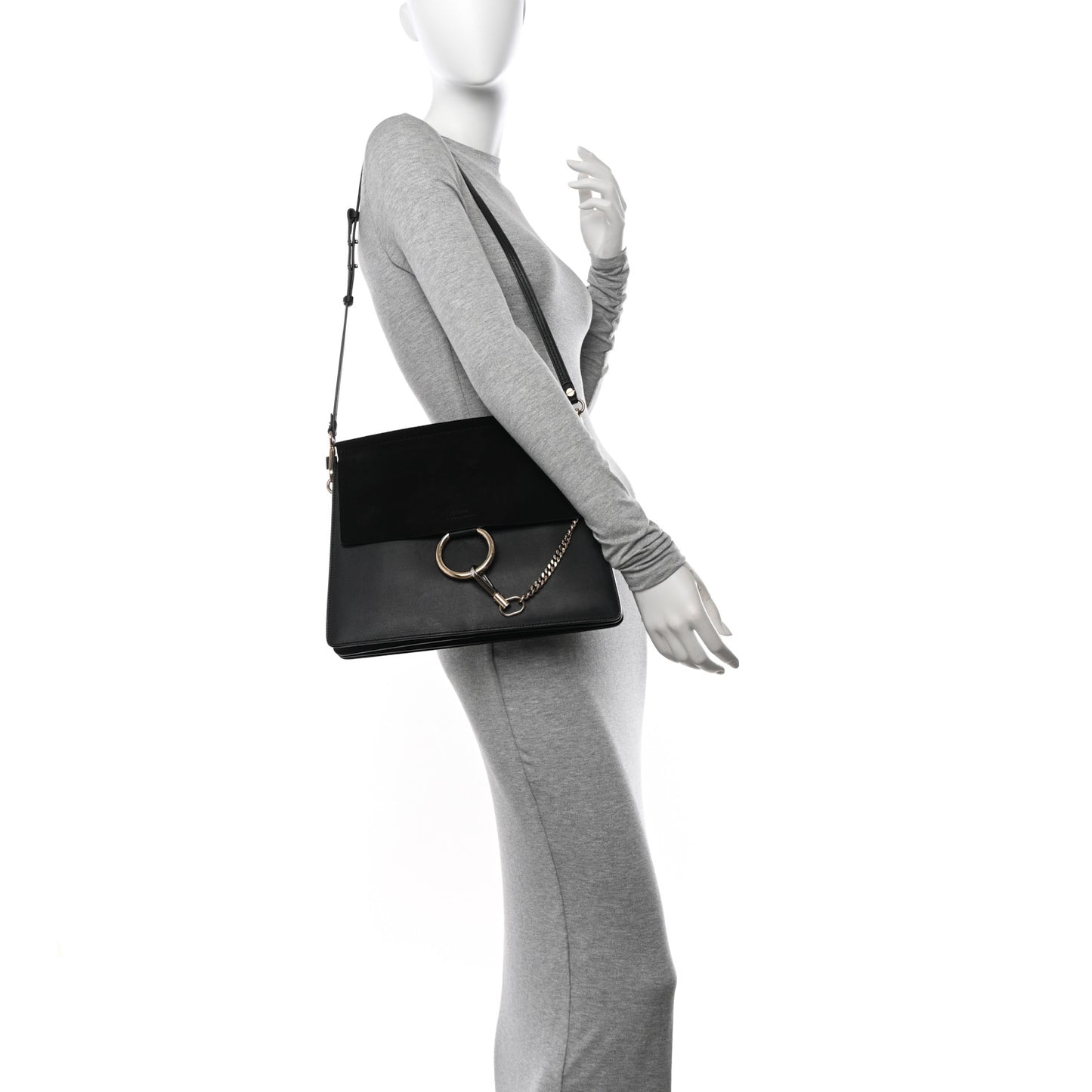 Suede Calfskin Medium Faye Shoulder Bag Black