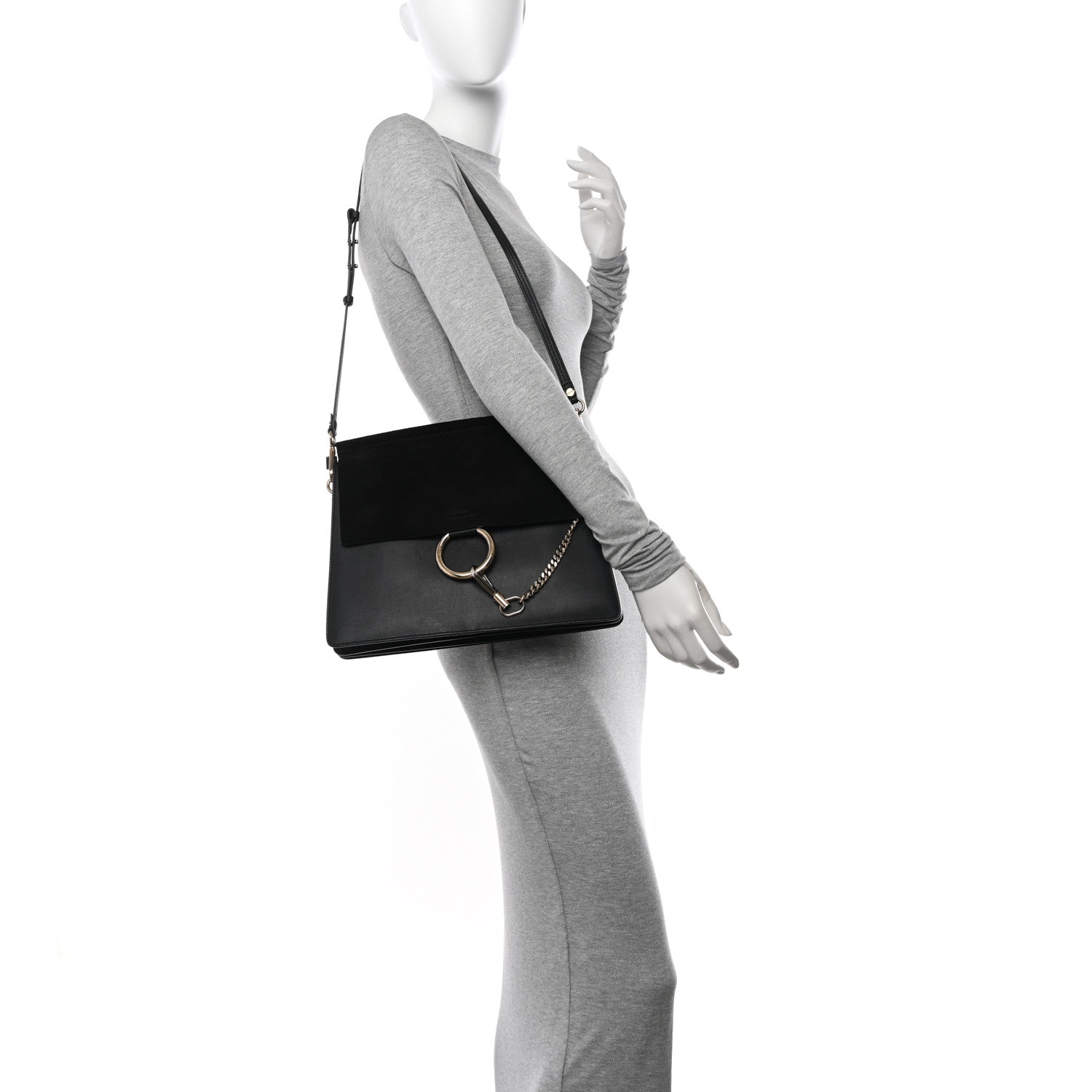 Chloe Suede Calfskin Medium Faye Shoulder Bag Black 2 of 10