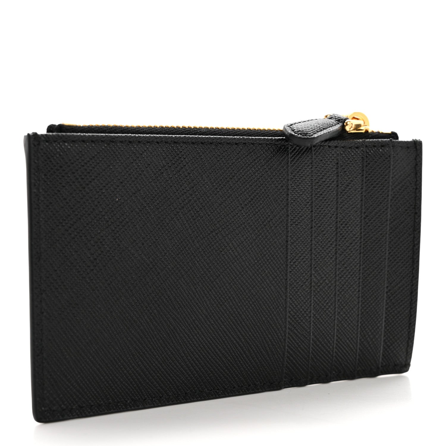 Prada Saffiano Triangle Zip Card Holder Black 3 of 7