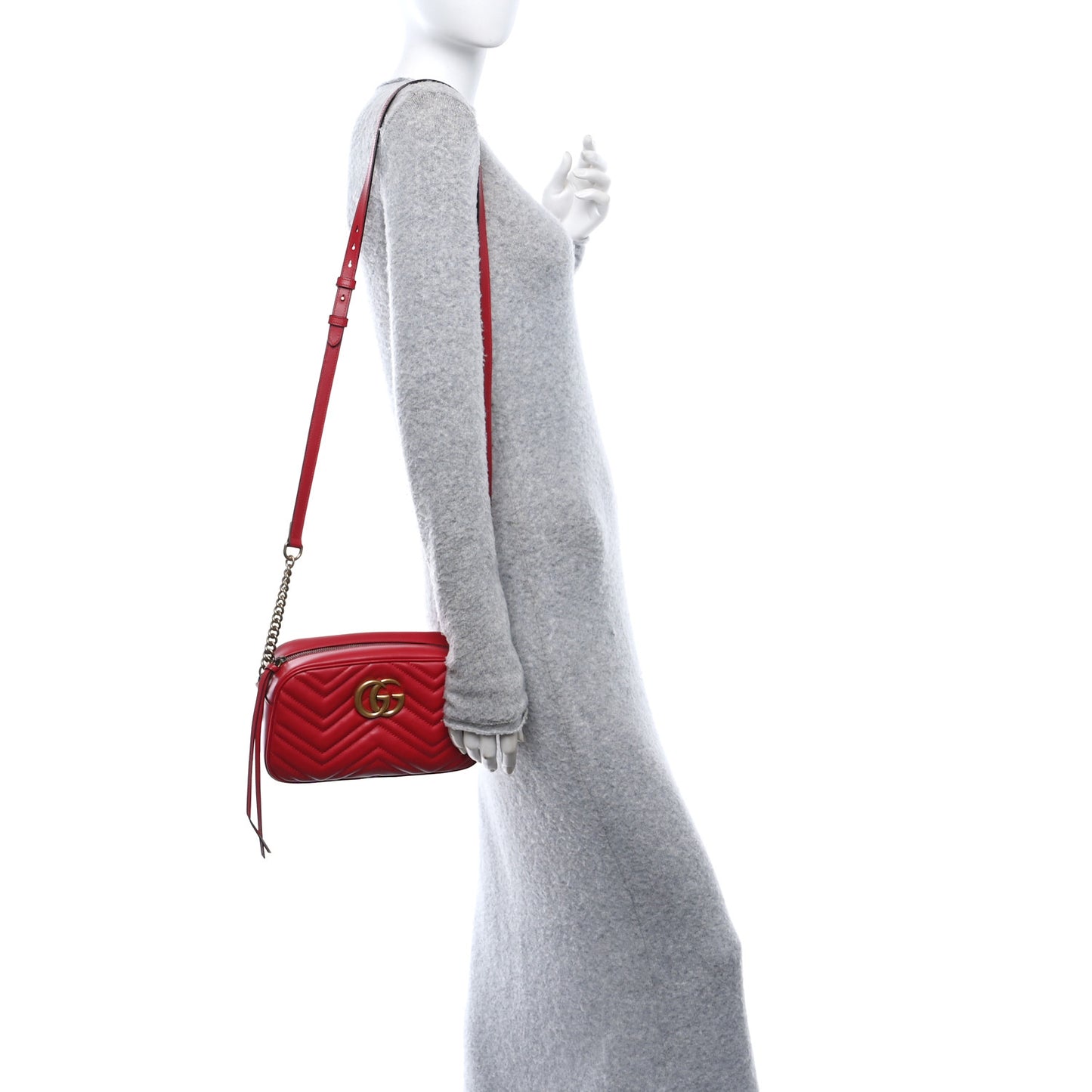 Calfskin Matelasse Small GG Marmont Chain Shoulder Bag Hibiscus Red