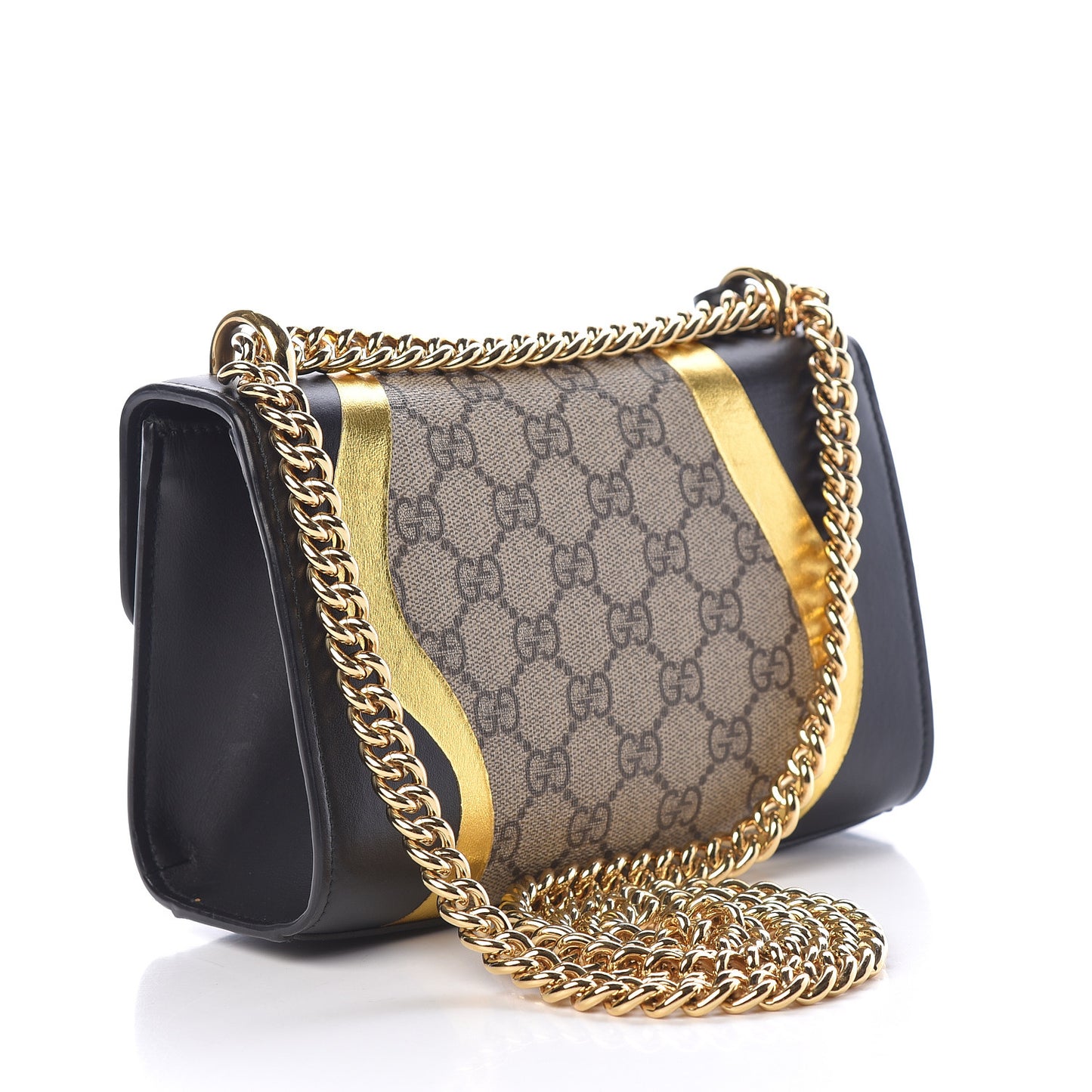 Calfskin GG Supreme Monogram Small Padlock Shoulder Bag Black Gold