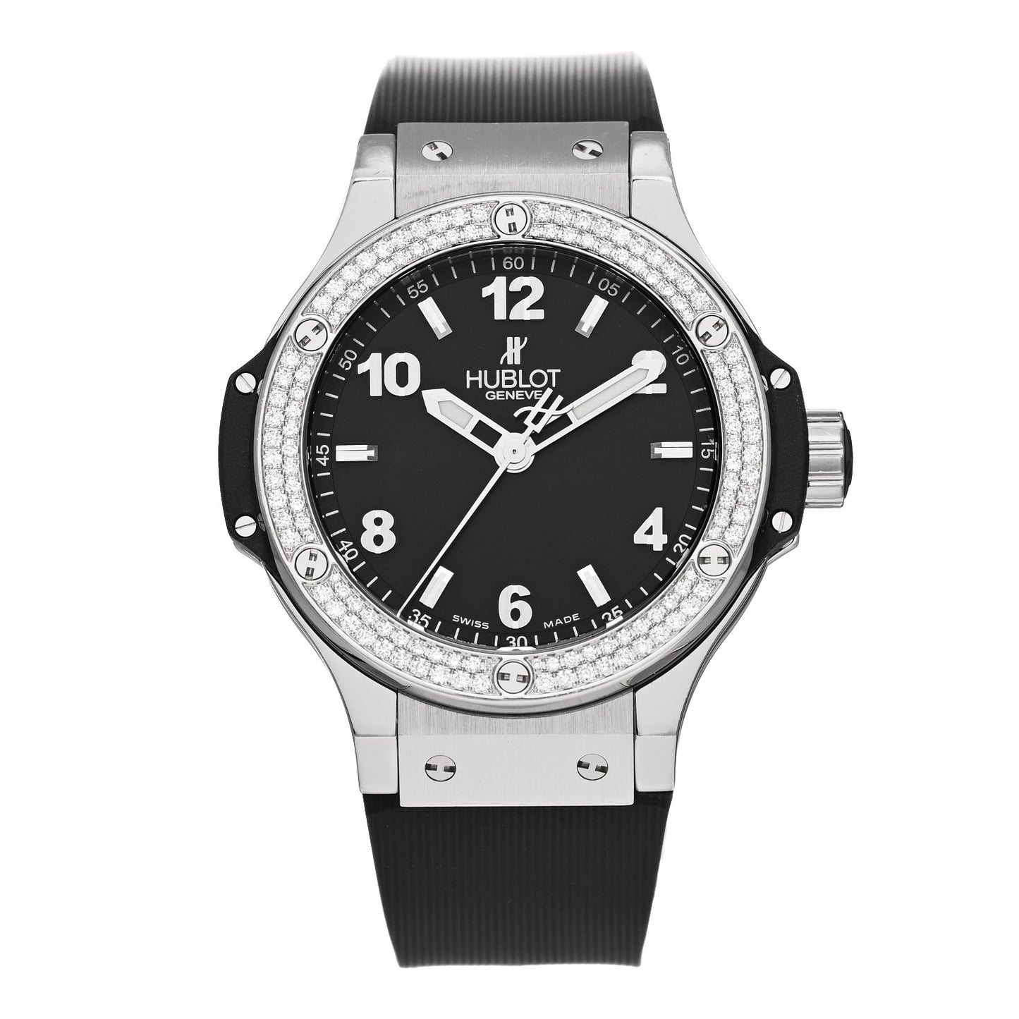 Stainless Steel Rubber Diamond Pave Bezel 38mm Big Bang Quartz Watch Black 361.SX.1270.RX.1104