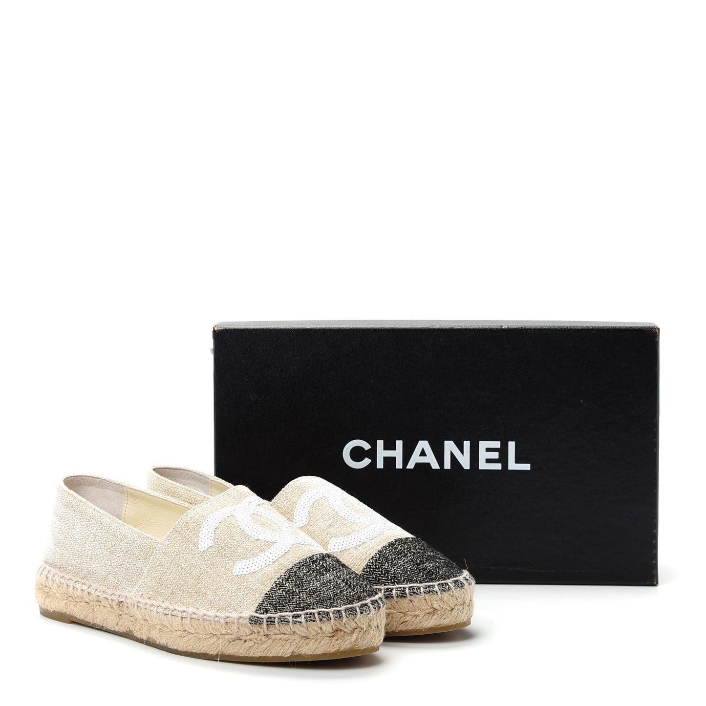 Toile Sequin CC Espadrilles 37 Beige Black