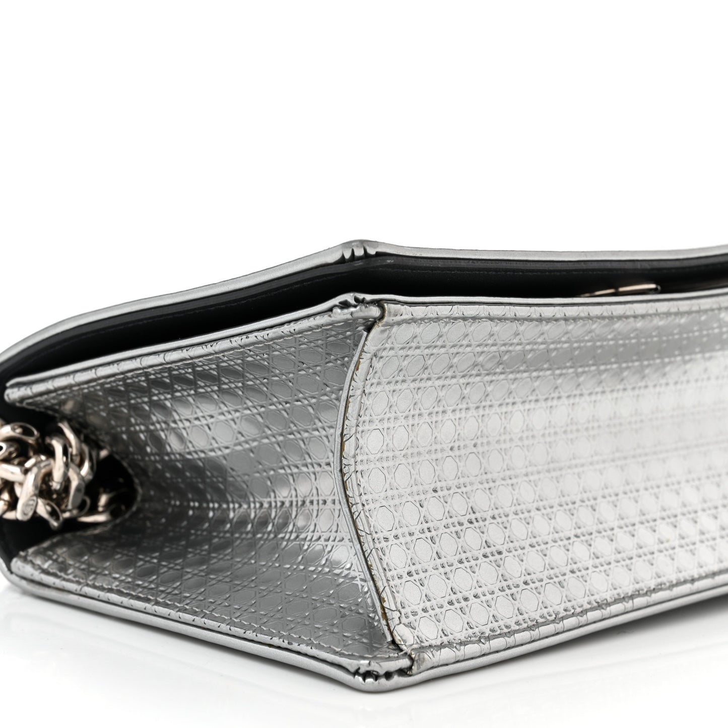 Metallic Patent Micro-Cannage Small Diorama Flap Bag Silver