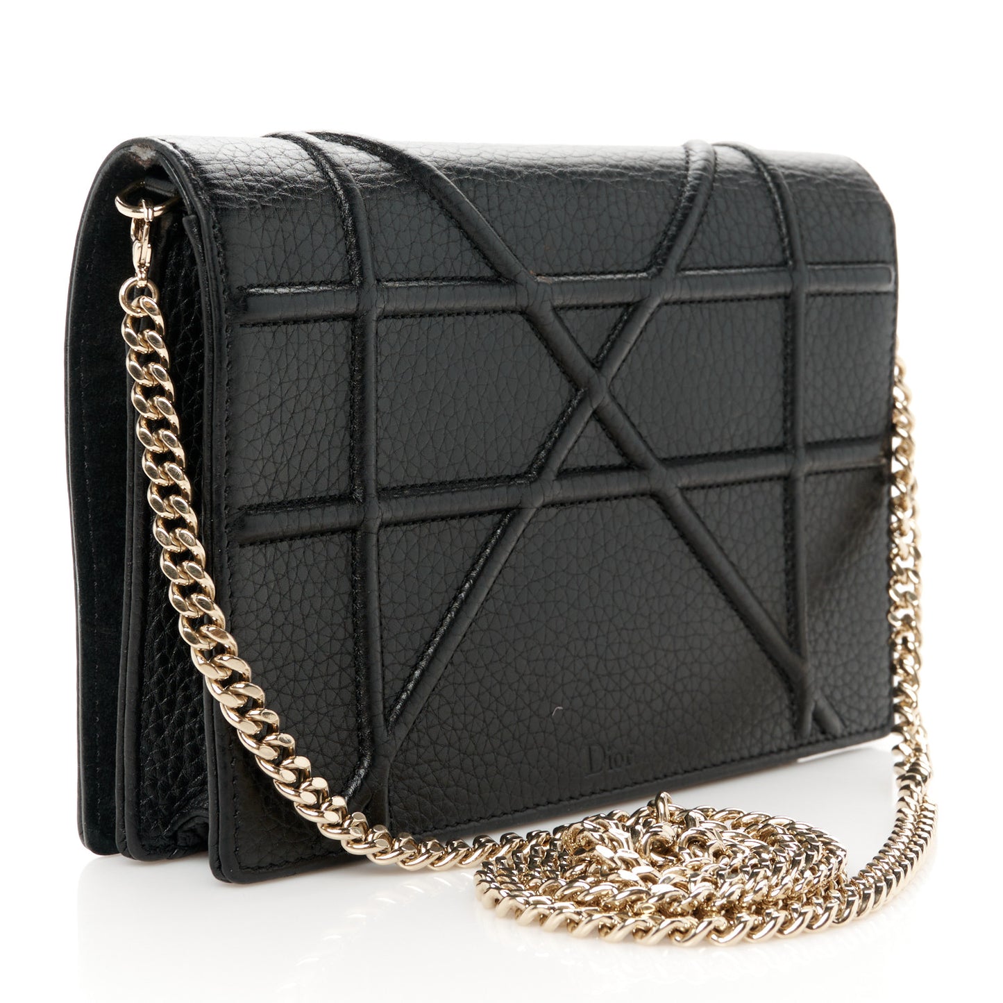 Grained Calfskin Diorama Wallet on Chain Pouch Black