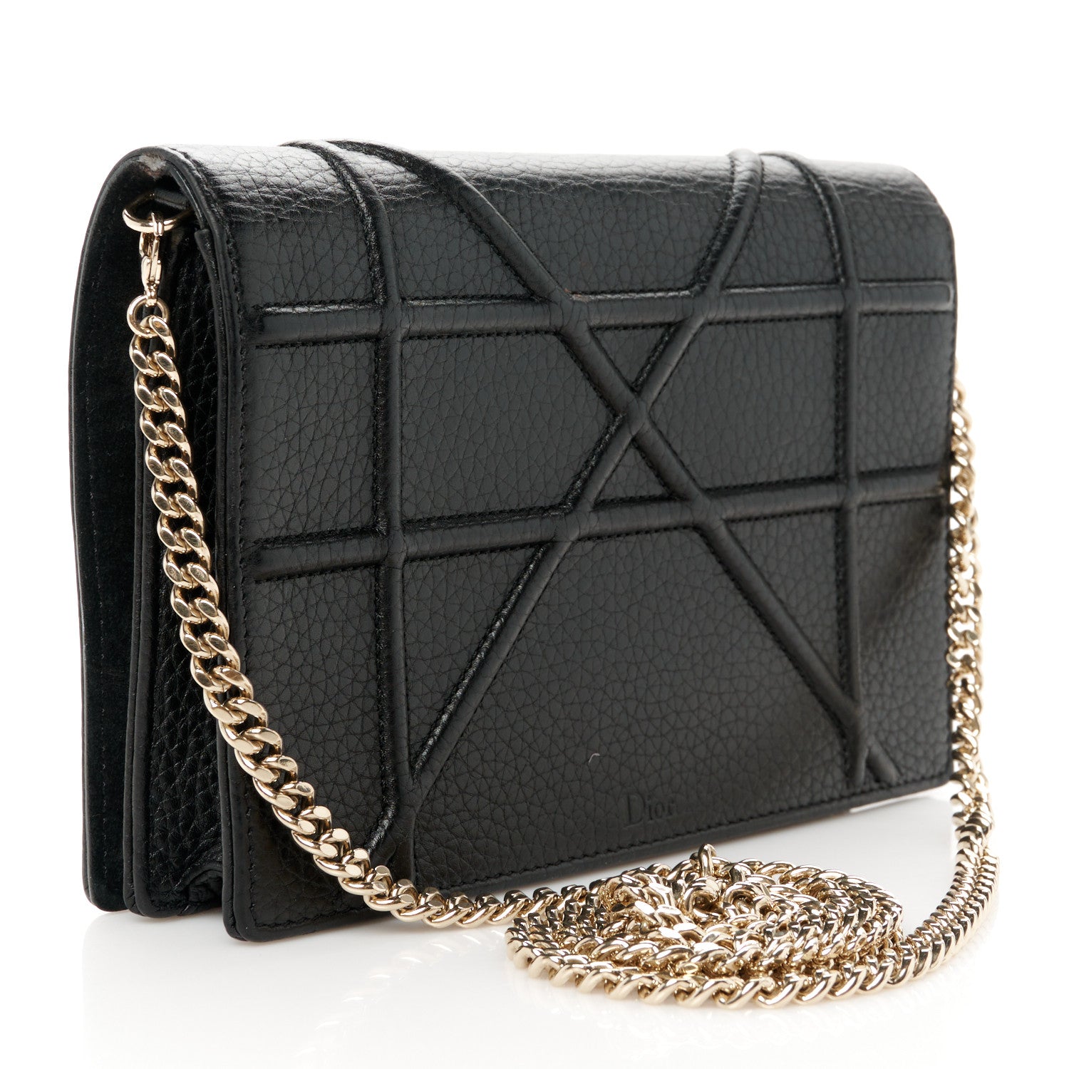 Christian Dior Grained Calfskin Diorama Wallet on Chain Pouch Black 3 of 10
