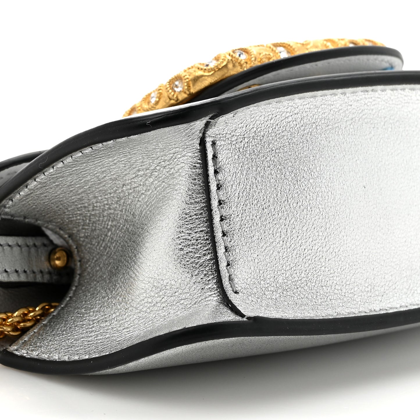 Laminated Calfskin Crystal Vlogo Micro Loco Shoulder Bag Silver Crystal