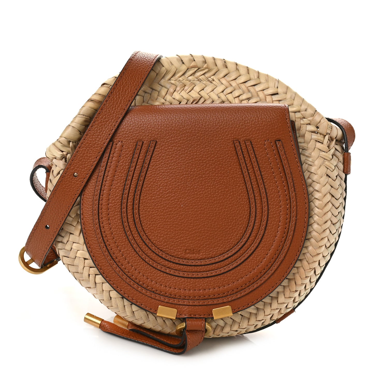Raffia Small Grain Calfskin Small Marcie Basket Crossbody Tan