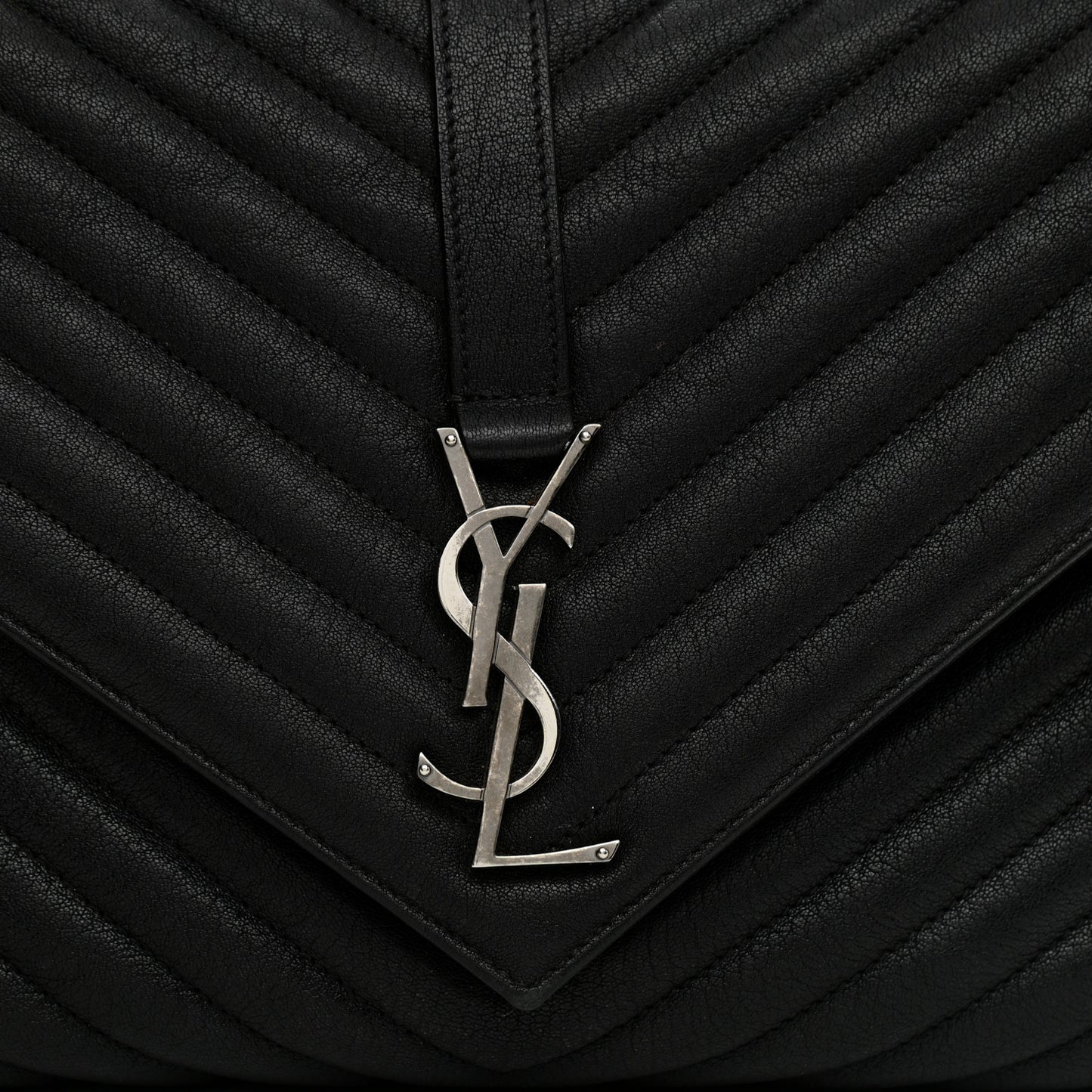 Sheepskin Matelasse Chevron Monogram Large College Satchel Black
