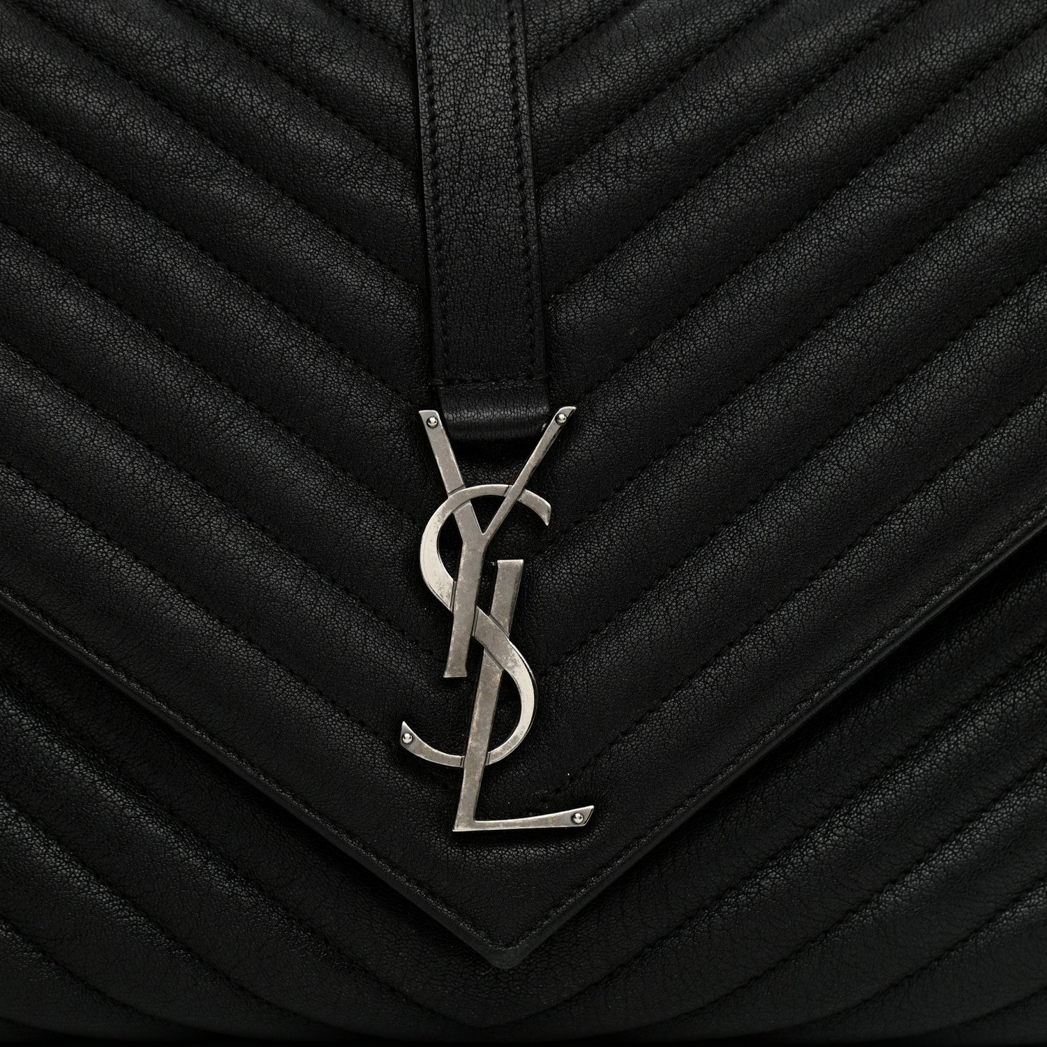 Saint Laurent Sheepskin Matelasse Chevron Monogram Large College Satchel Black 8 of 8