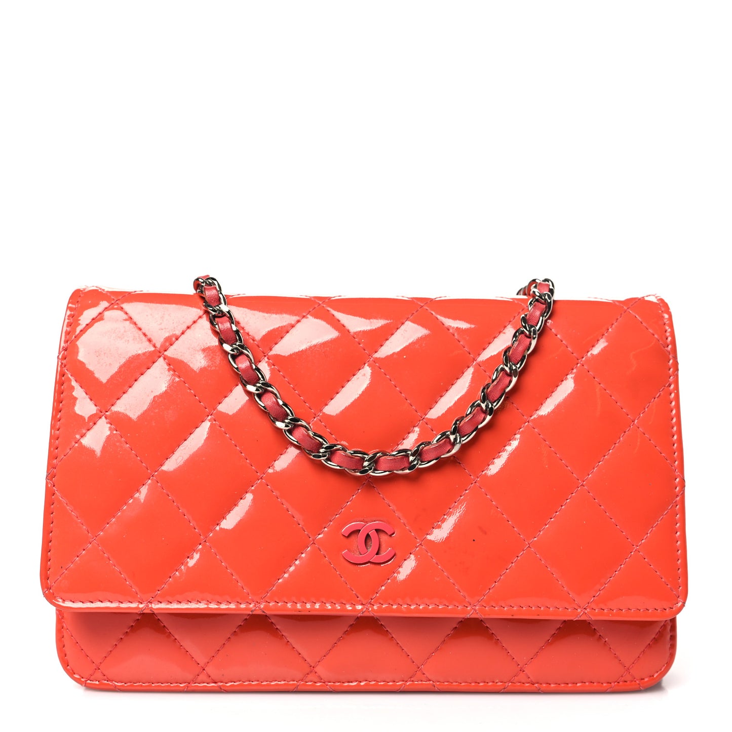 Patent Quilted Wallet On Chain WOC Dark Pink