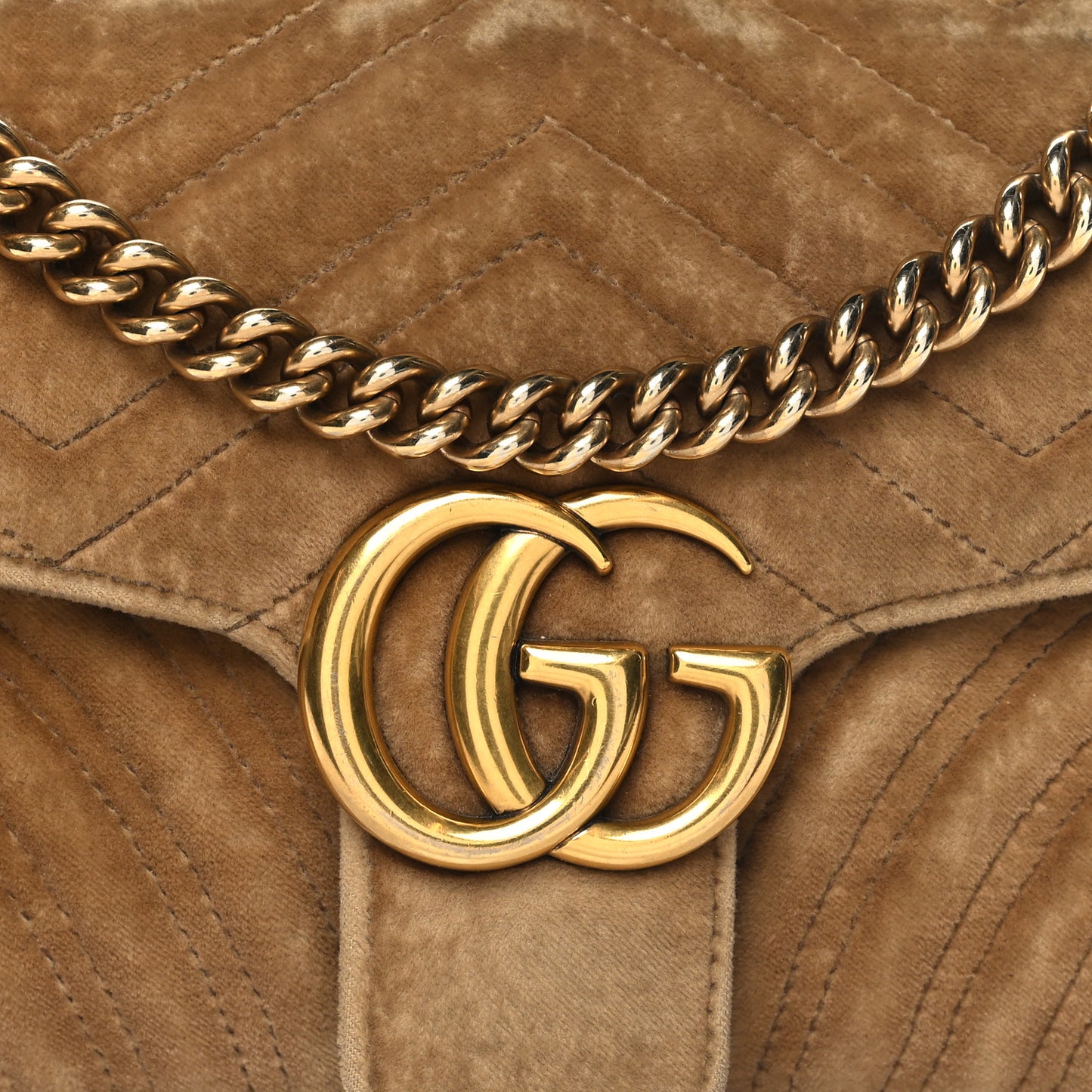 Velvet Matelasse Small GG Marmont Shoulder Bag Taupe