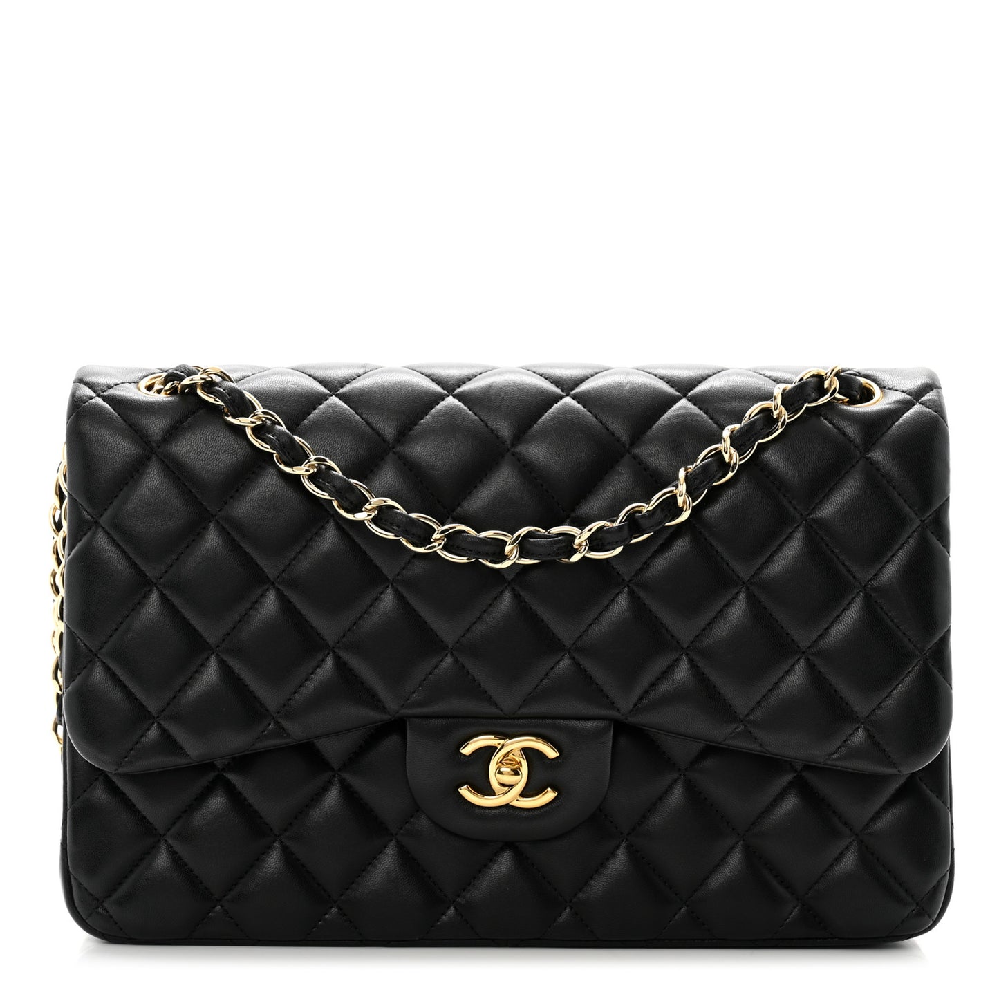 Lambskin Quilted Jumbo Double Flap Black