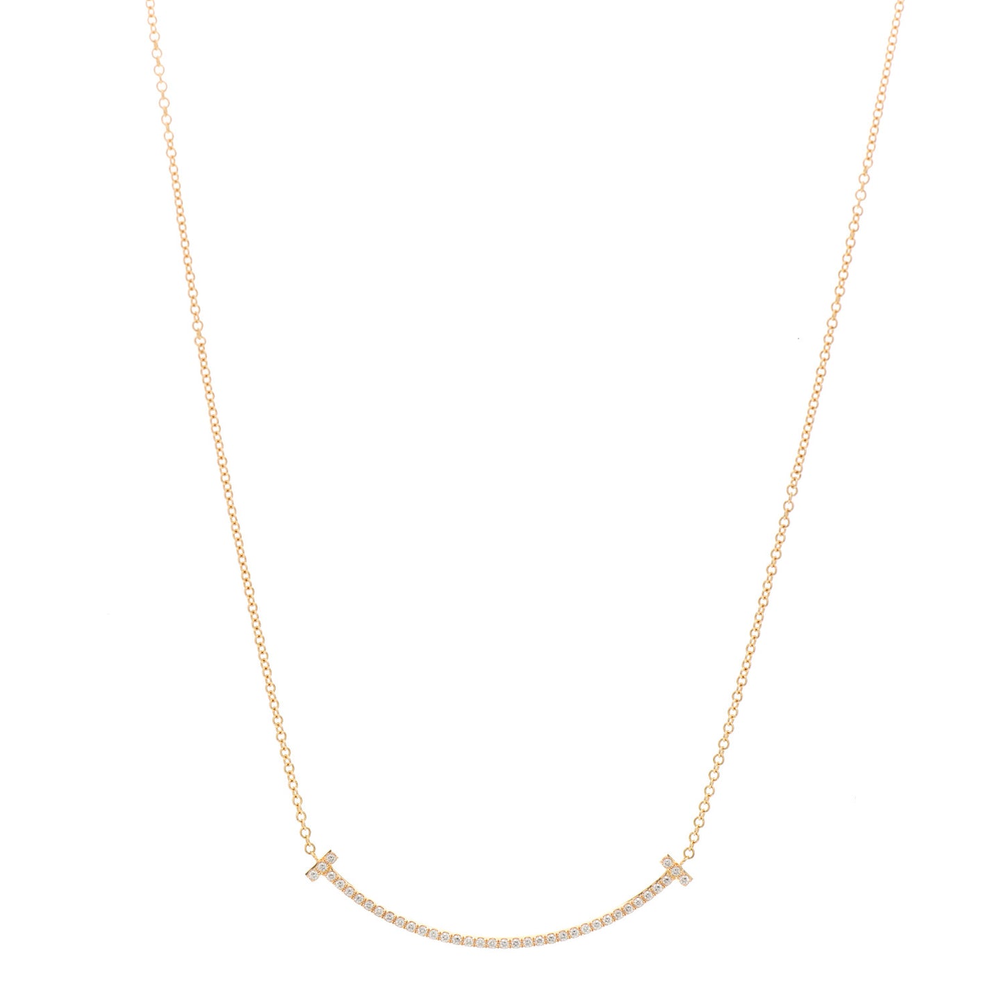 18K Yellow Gold Diamond Small T Smile Pendant Necklace
