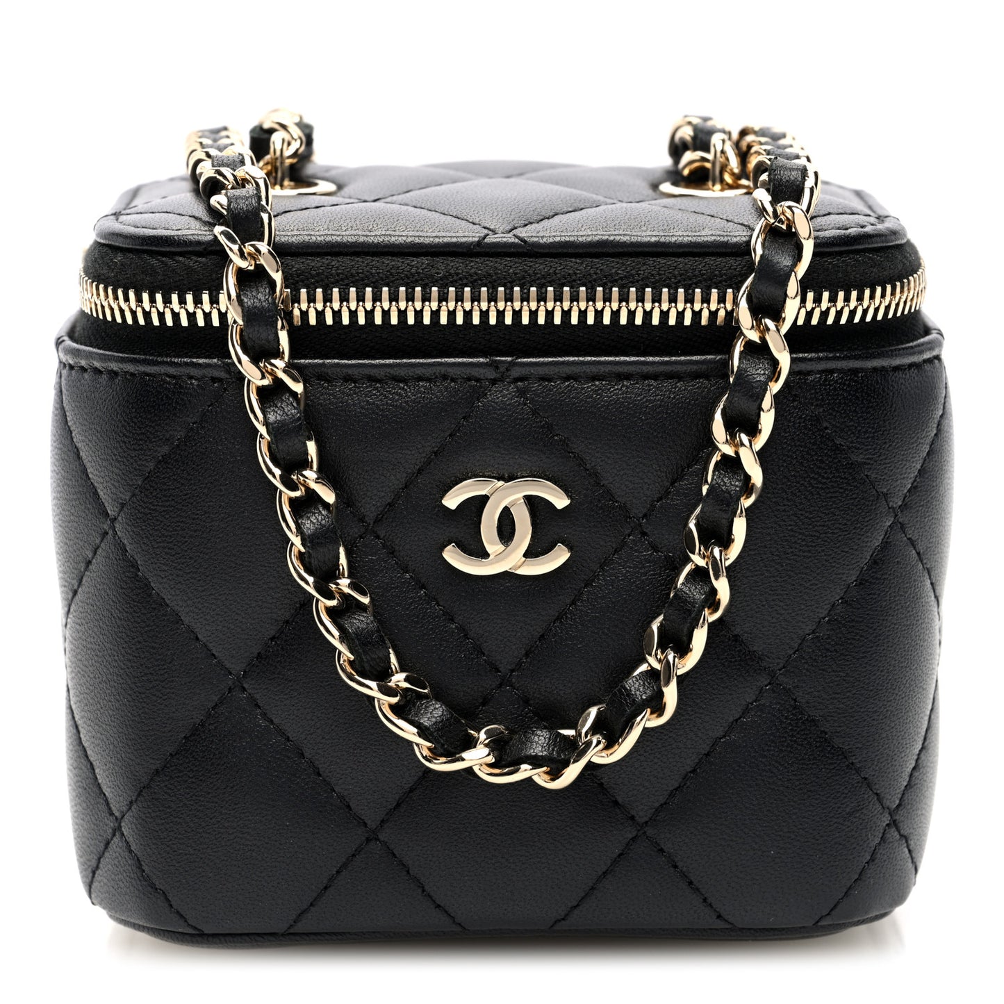 Lambskin Quilted Mini Vanity Case With Chain Black