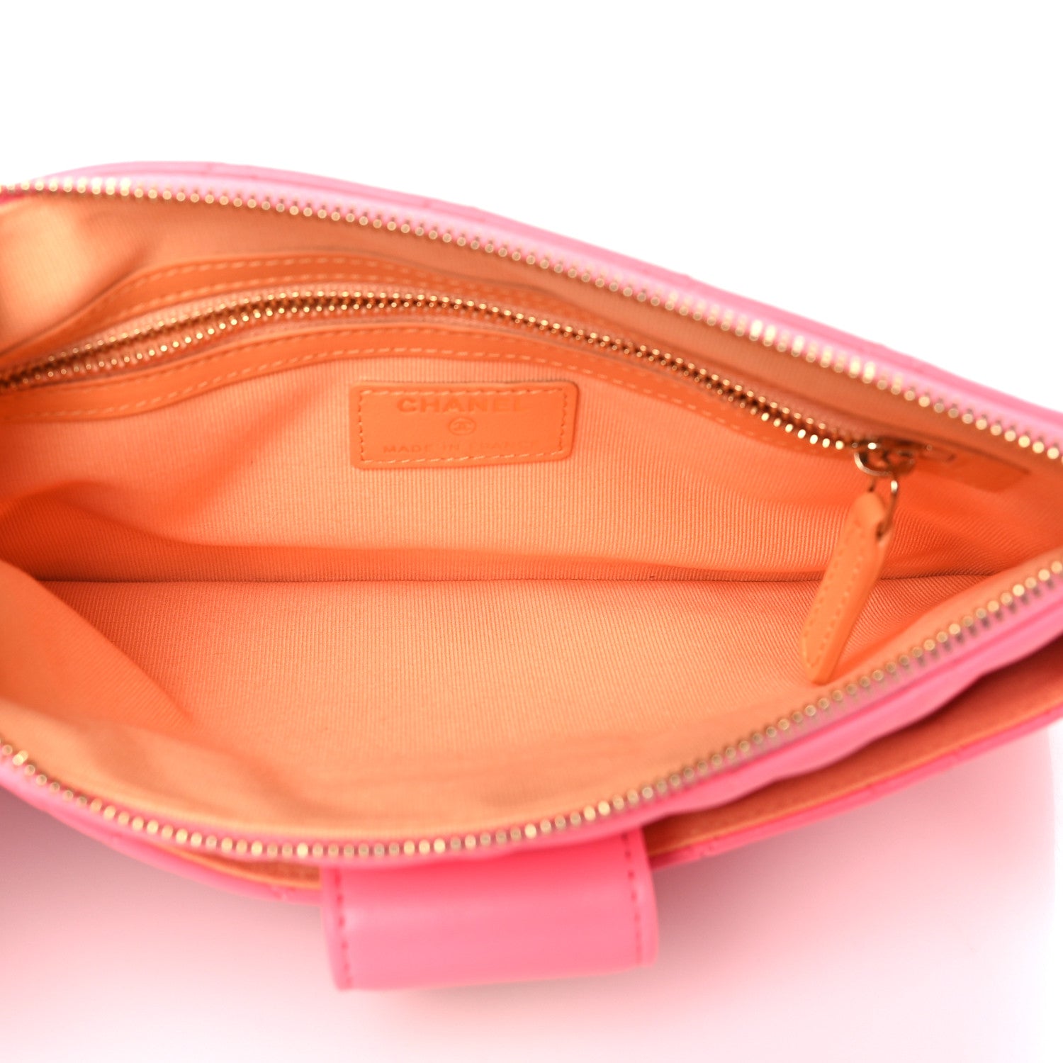 Chanel Lambskin Quilted Sunset Boulevard Pouch Case Coral Orange 6 of 10