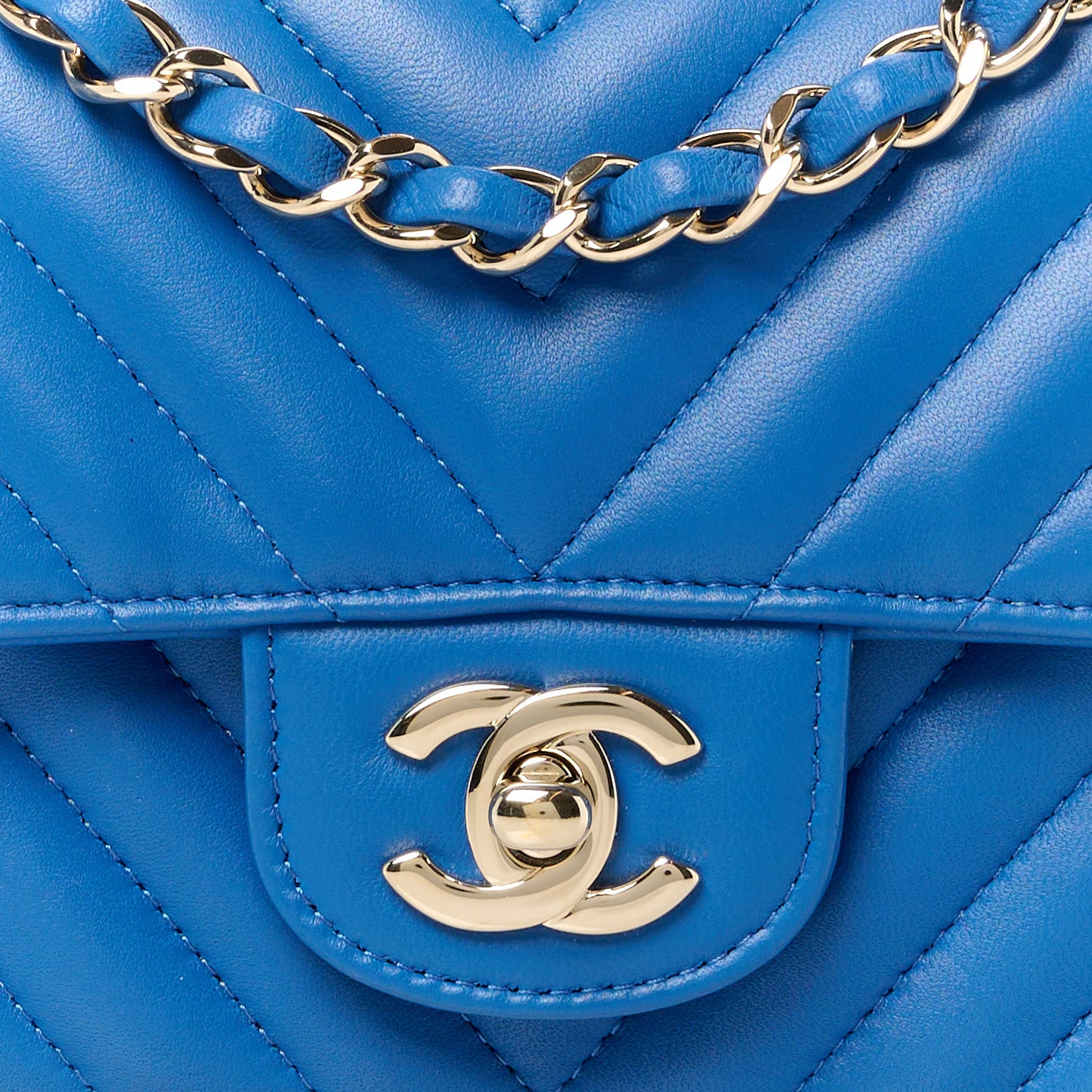 Lambskin Chevron Quilted Mini Rectangular Flap Blue
