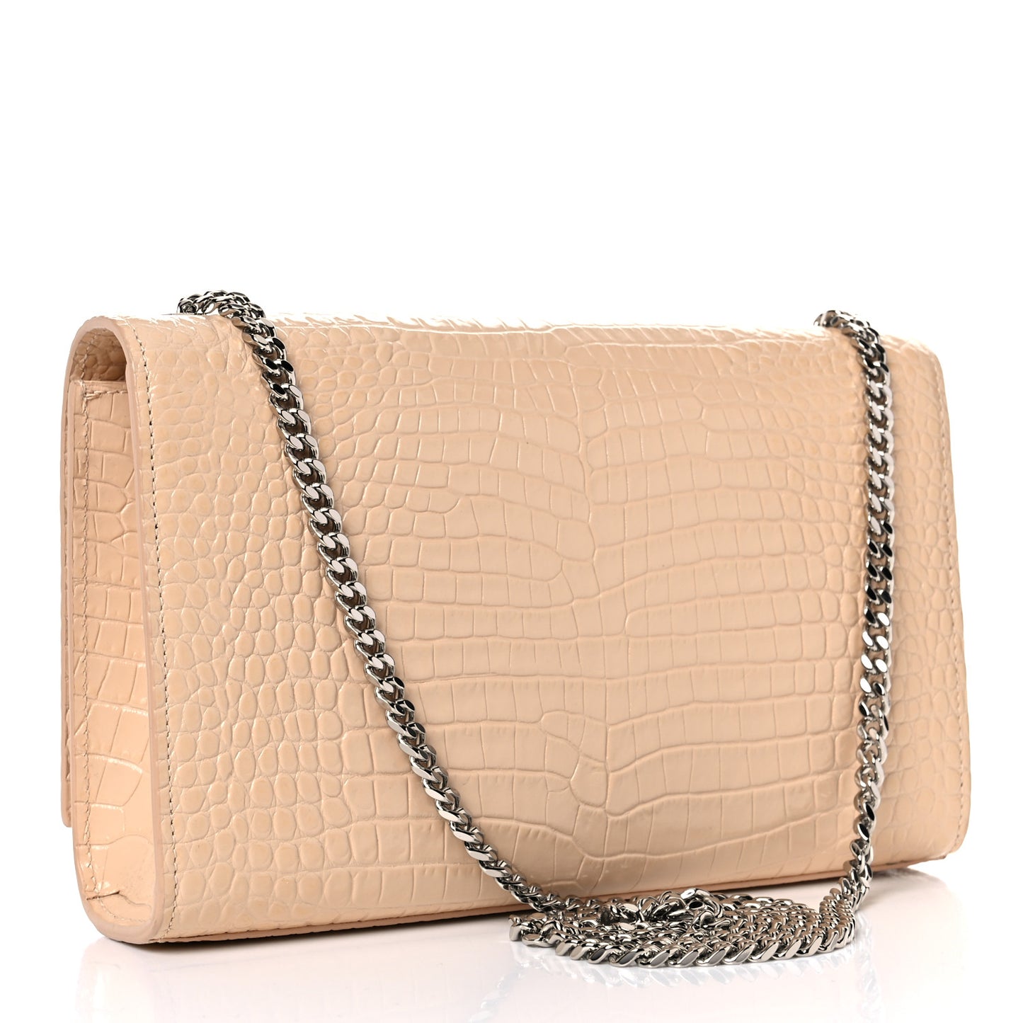 Calfskin Crocodile Embossed Medium Classic Monogram Kate Tassel Satchel Nude Powder