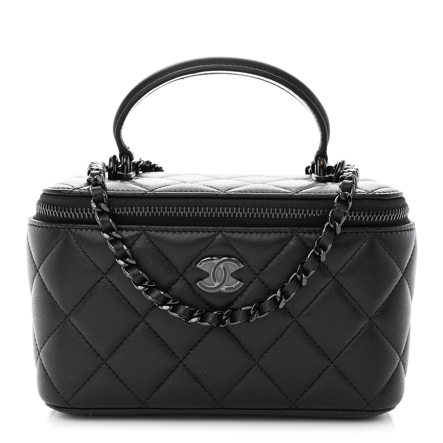 Chanel Lambskin Quilted Small Top Handle Vanity Case With Chain So