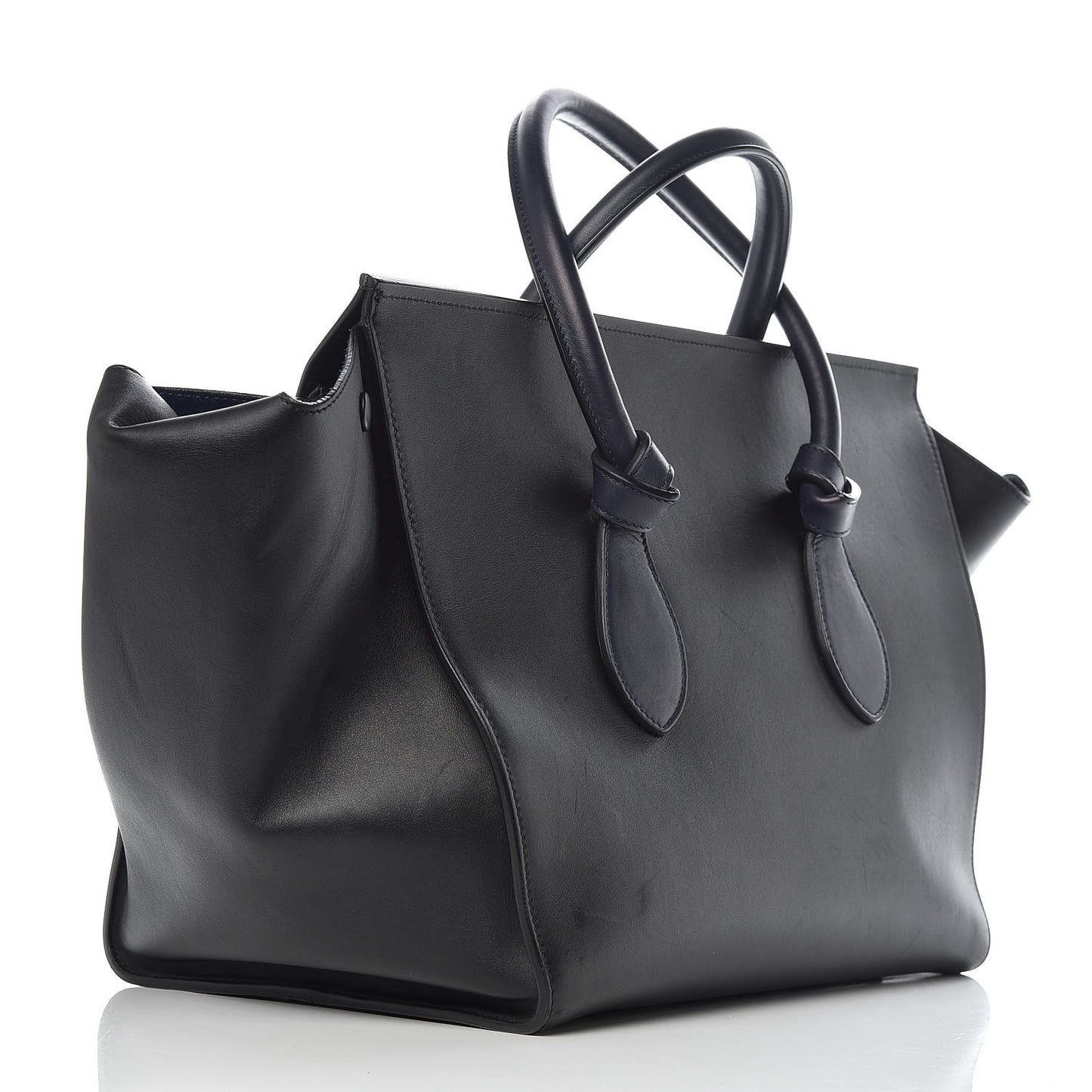 Smooth Calfskin Large Bi-Color Tie Knot Tote Black Navy